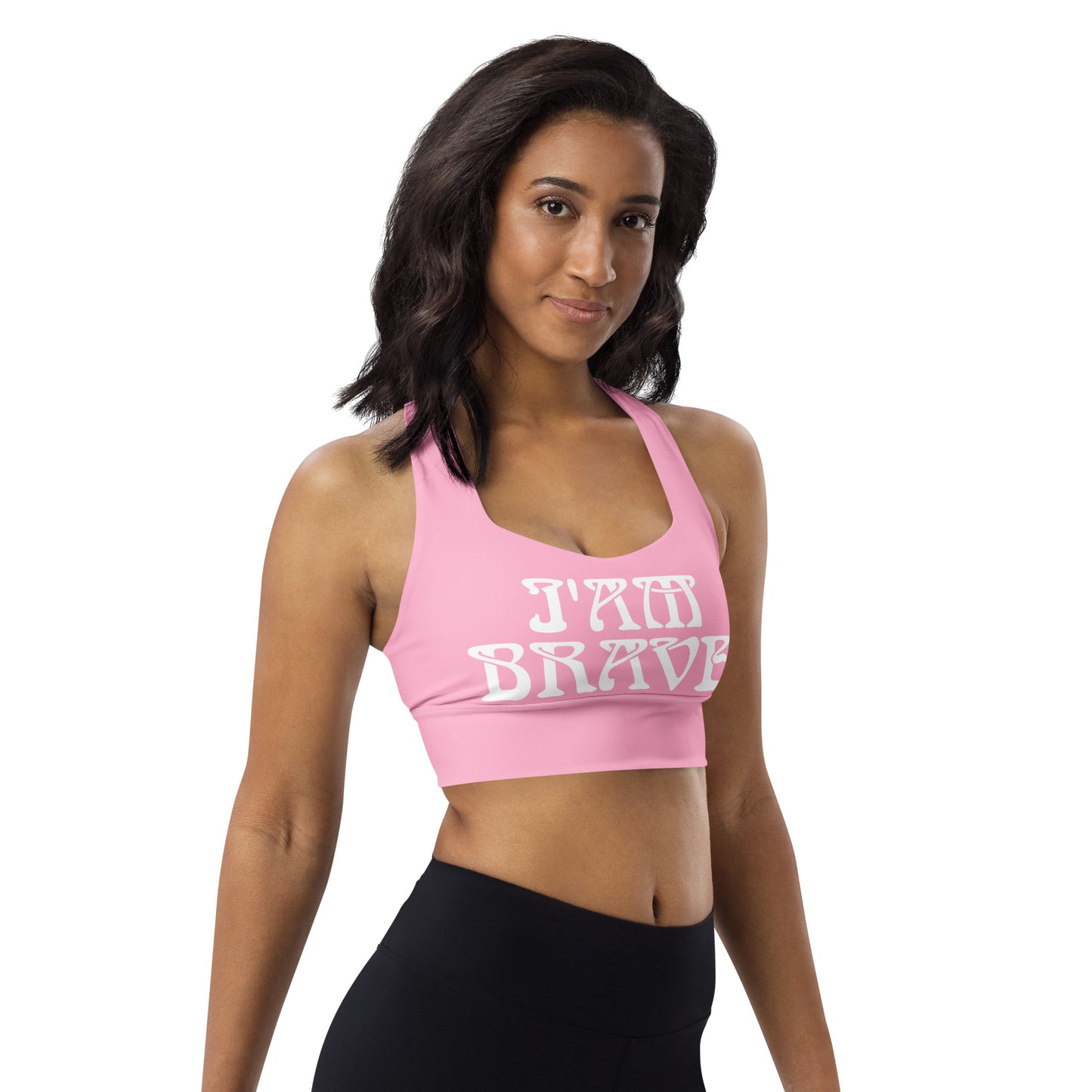 “I’AM BRAVE!” Cotton Candy Longline Sports Bra W/White Font