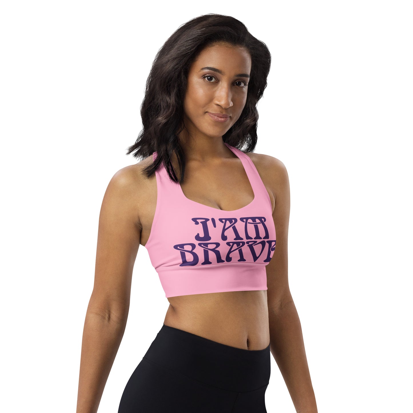 “I’AM BRAVE!” Cotton Candy Longline Sports Bra W/Purple Font