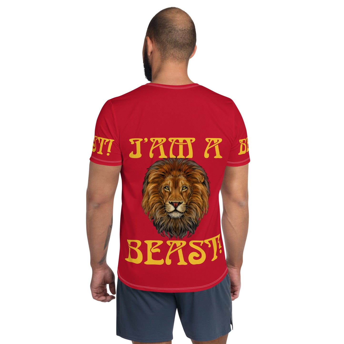 “I’AM A BEAST!”Red Men's Athletic T-Shirt W/Yellow Font