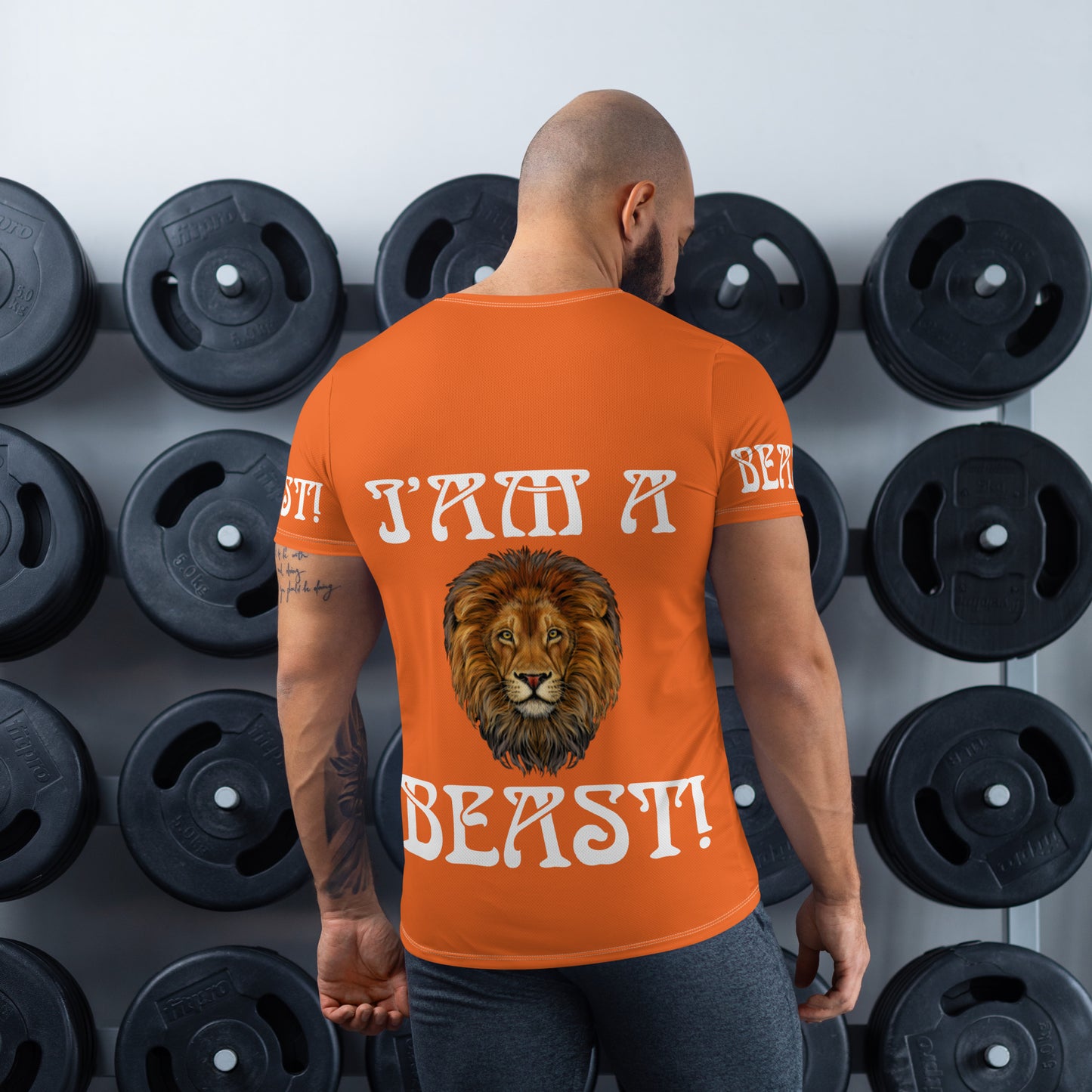“I’AM A BEAST!”Orange Men's Athletic T-Shirt W/White Font