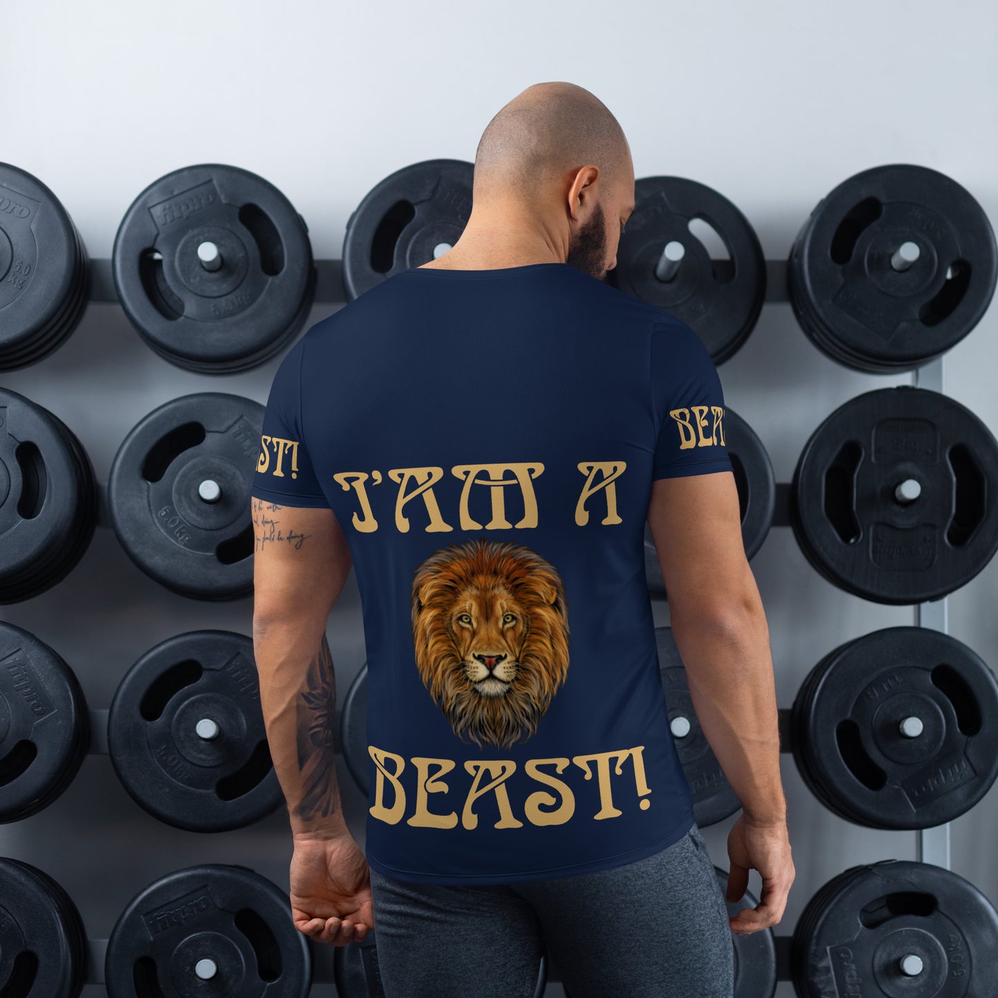 “I’AM A BEAST!”Navy Men's Athletic T-Shirt W/Fawn Font