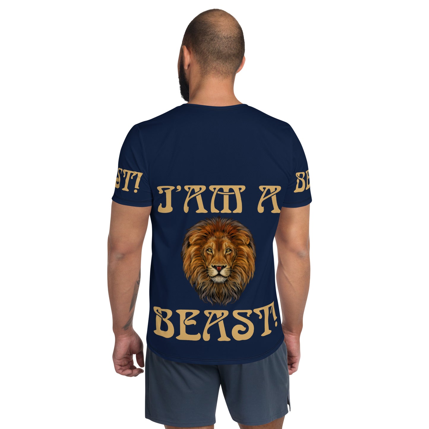 “I’AM A BEAST!”Navy Men's Athletic T-Shirt W/Fawn Font