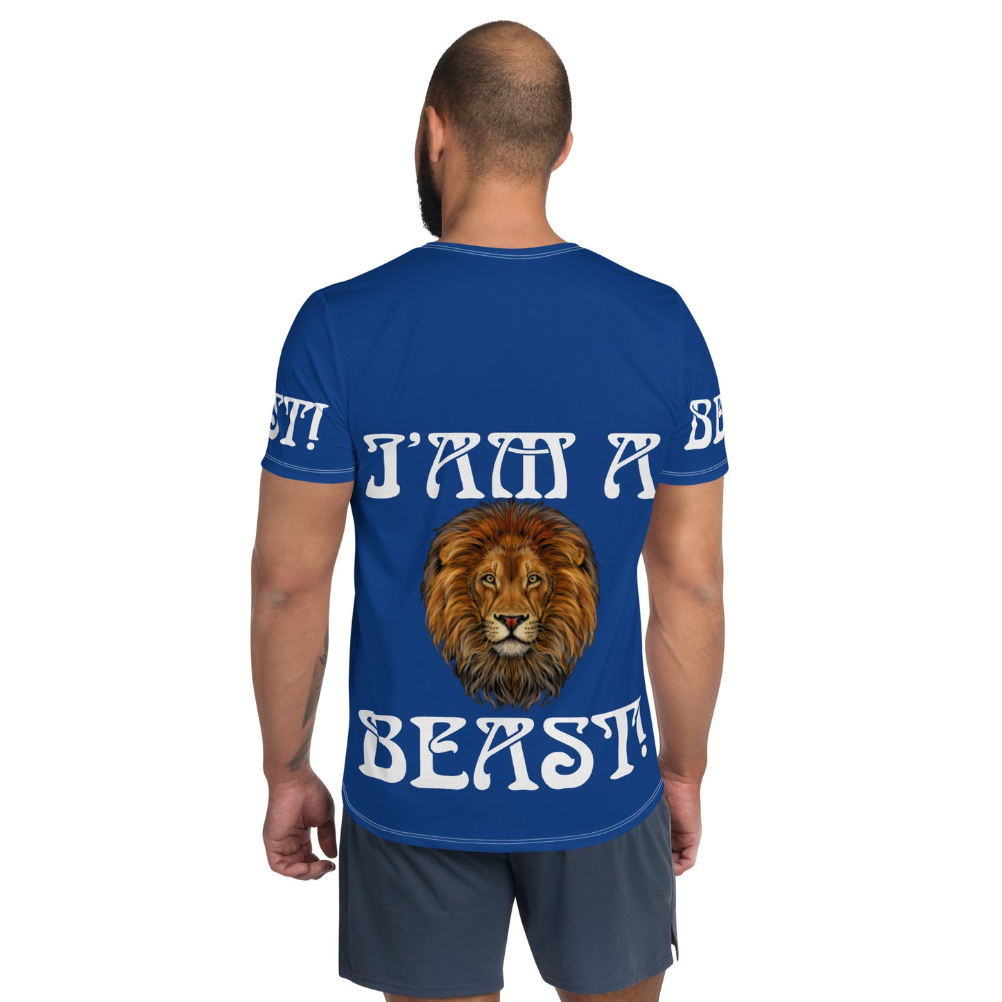 “I’AM A BEAST!”Blue Men's Athletic T-Shirt W/White Font