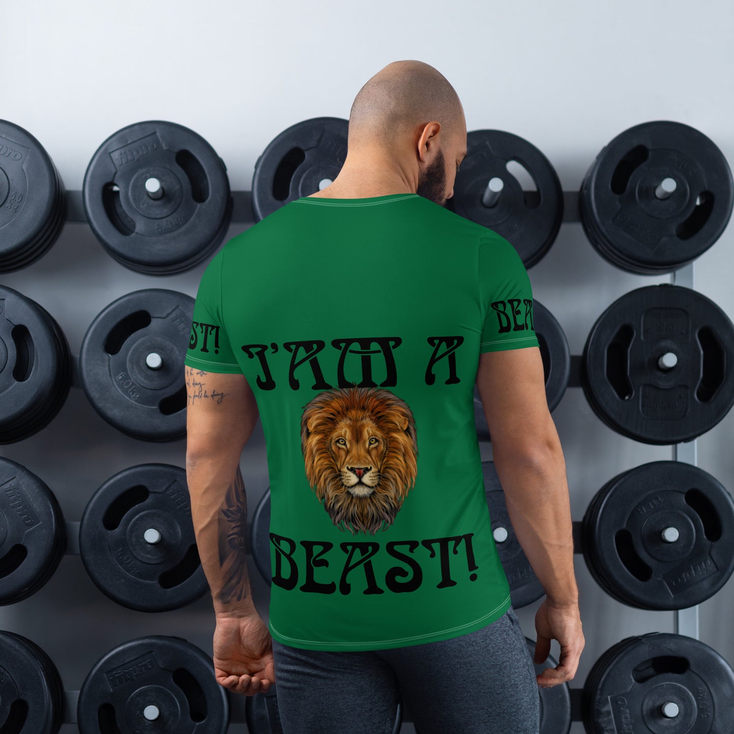 “I’AM A BEAST!”Green Men's Athletic T-Shirt W/Black Font