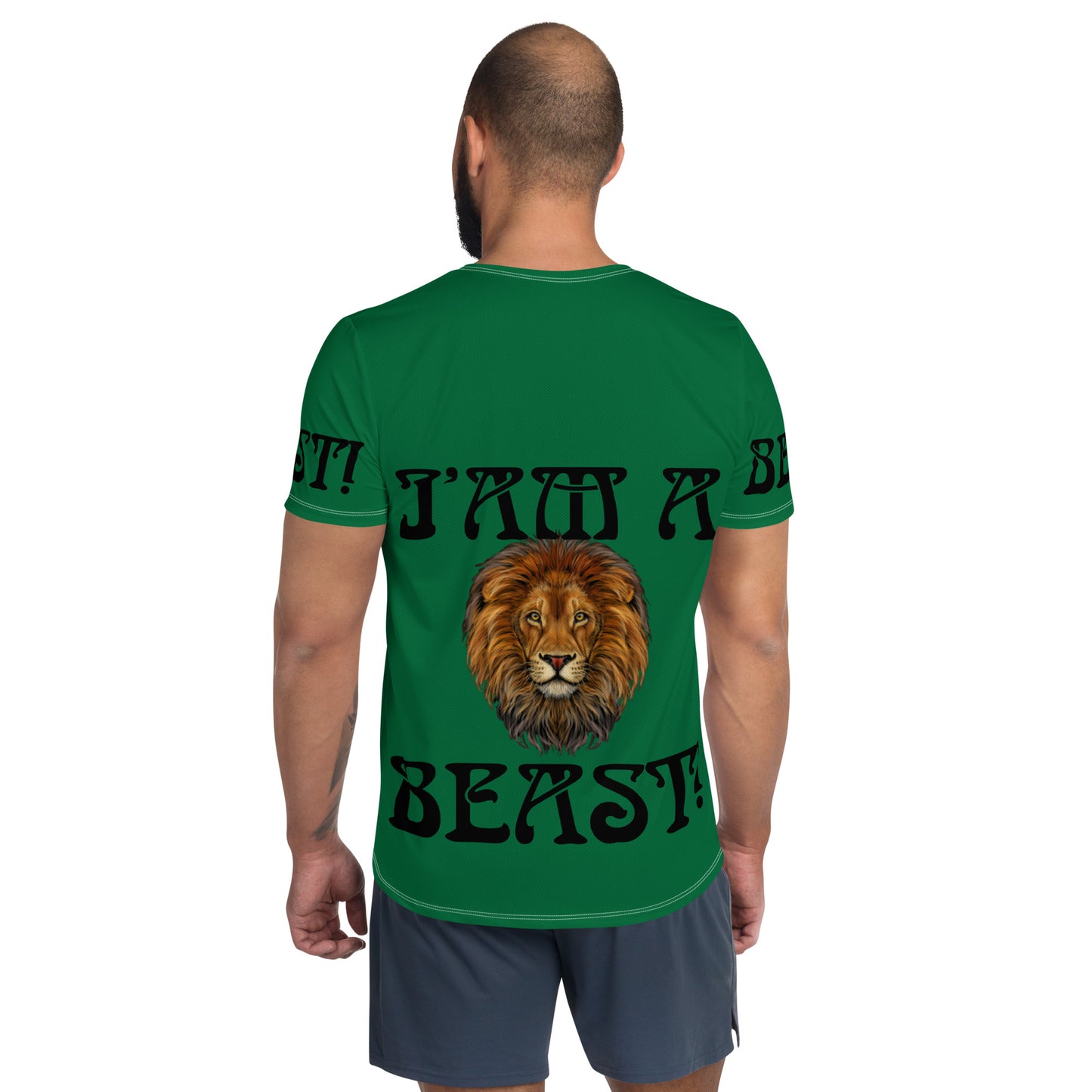 “I’AM A BEAST!”Green Men's Athletic T-Shirt W/Black Font