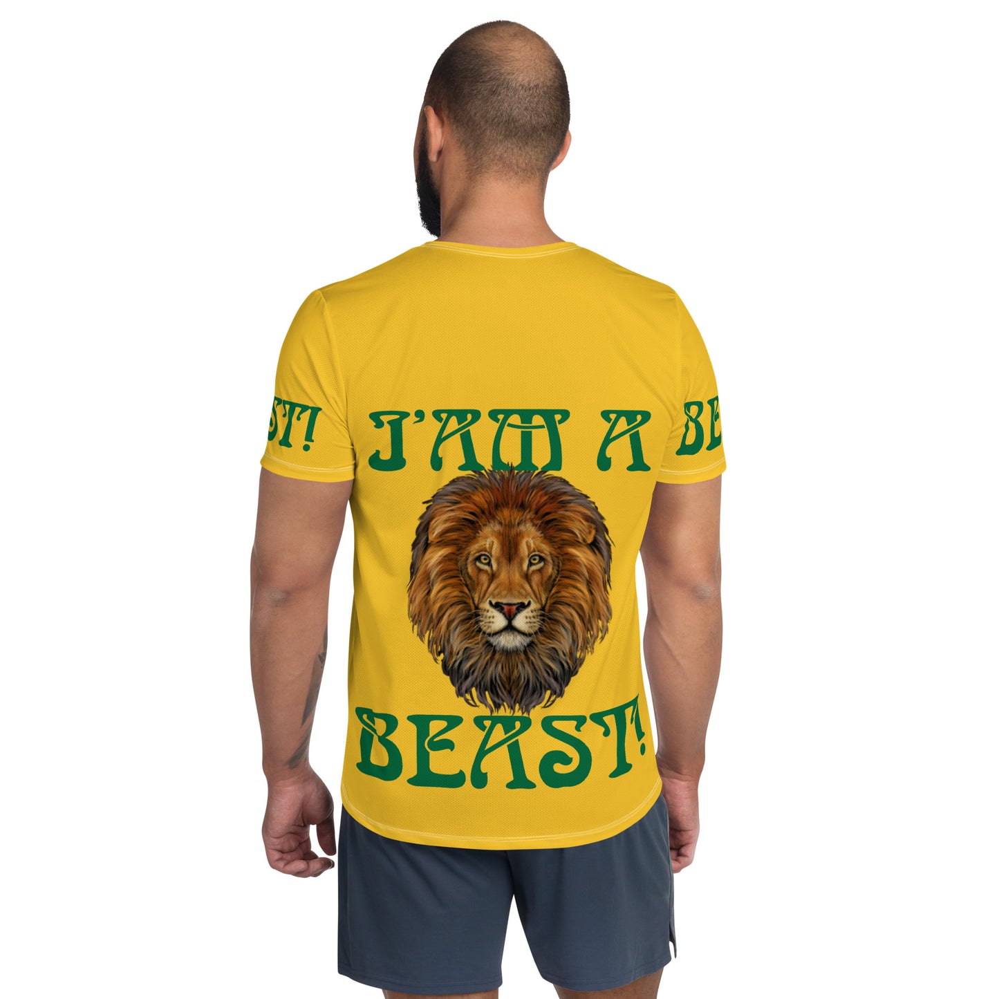 “I’AM A BEAST!”Yellow Men's Athletic T-Shirt W/Green Font