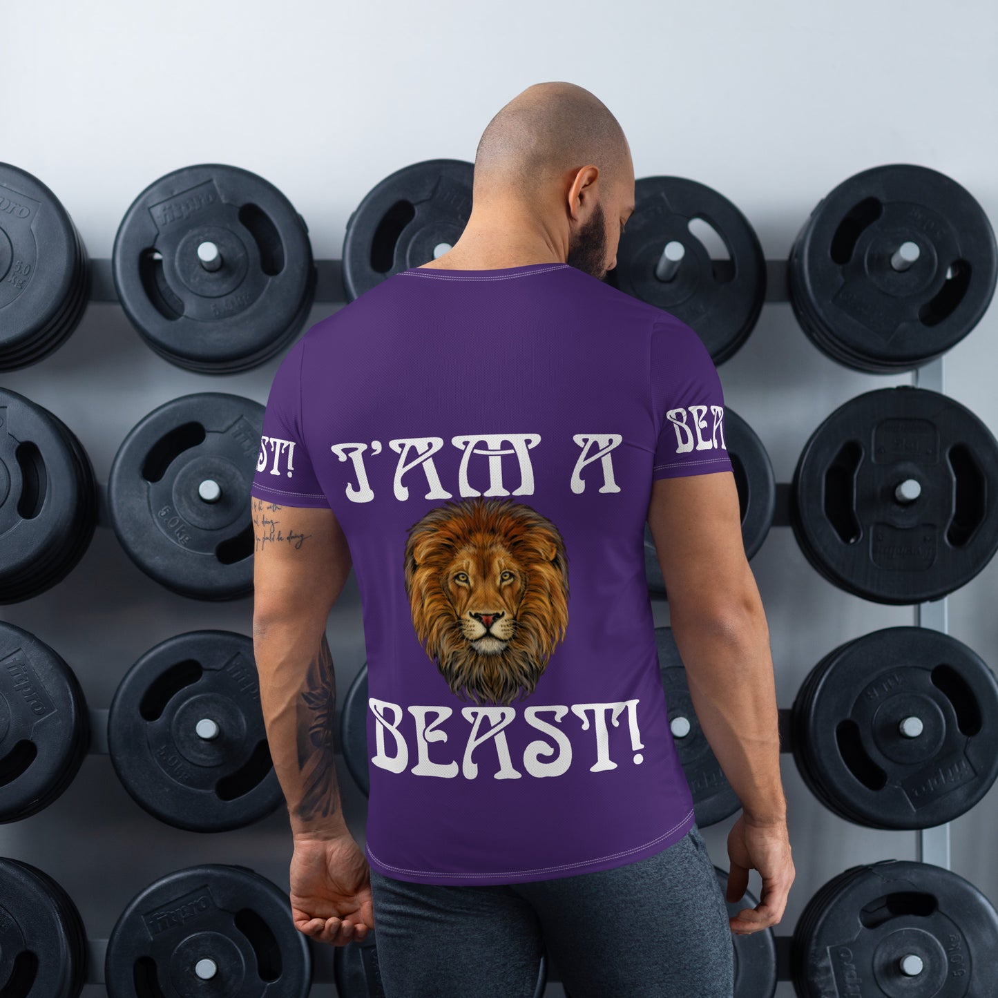 “I’AM A BEAST!”Purple Men's Athletic T-Shirt W/White Font