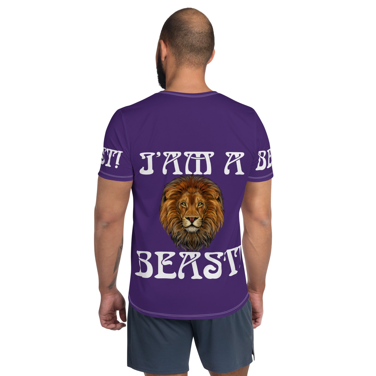 “I’AM A BEAST!”Purple Men's Athletic T-Shirt W/White Font