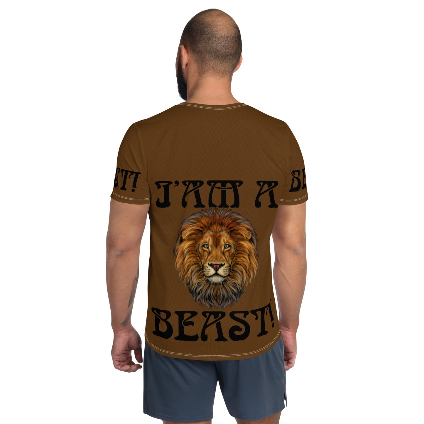 “I’AM A BEAST!”Brown Men's Athletic T-Shirt W/Black Font
