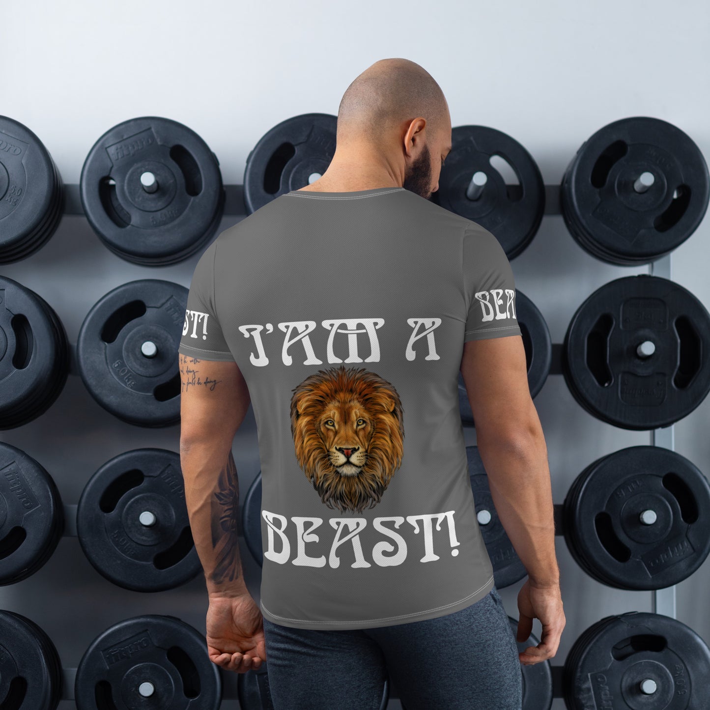“I’AM A BEAST!”Grey Men's Athletic T-Shirt W/White Font