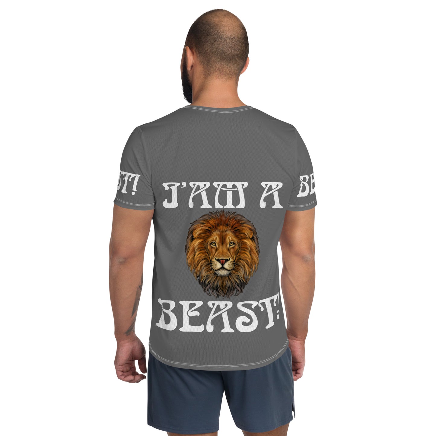 “I’AM A BEAST!”Grey Men's Athletic T-Shirt W/White Font