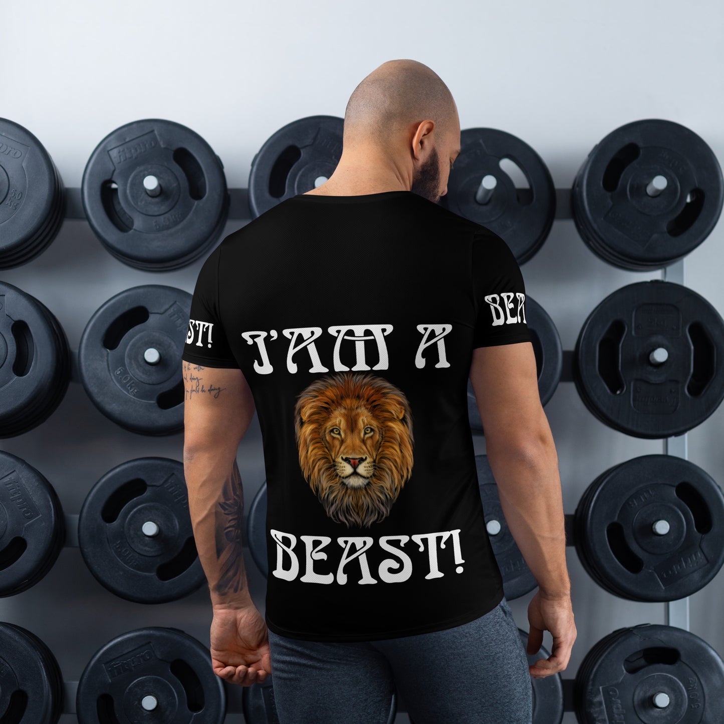 “I’AM A BEAST!”Black Men's Athletic T-Shirt W/White Font