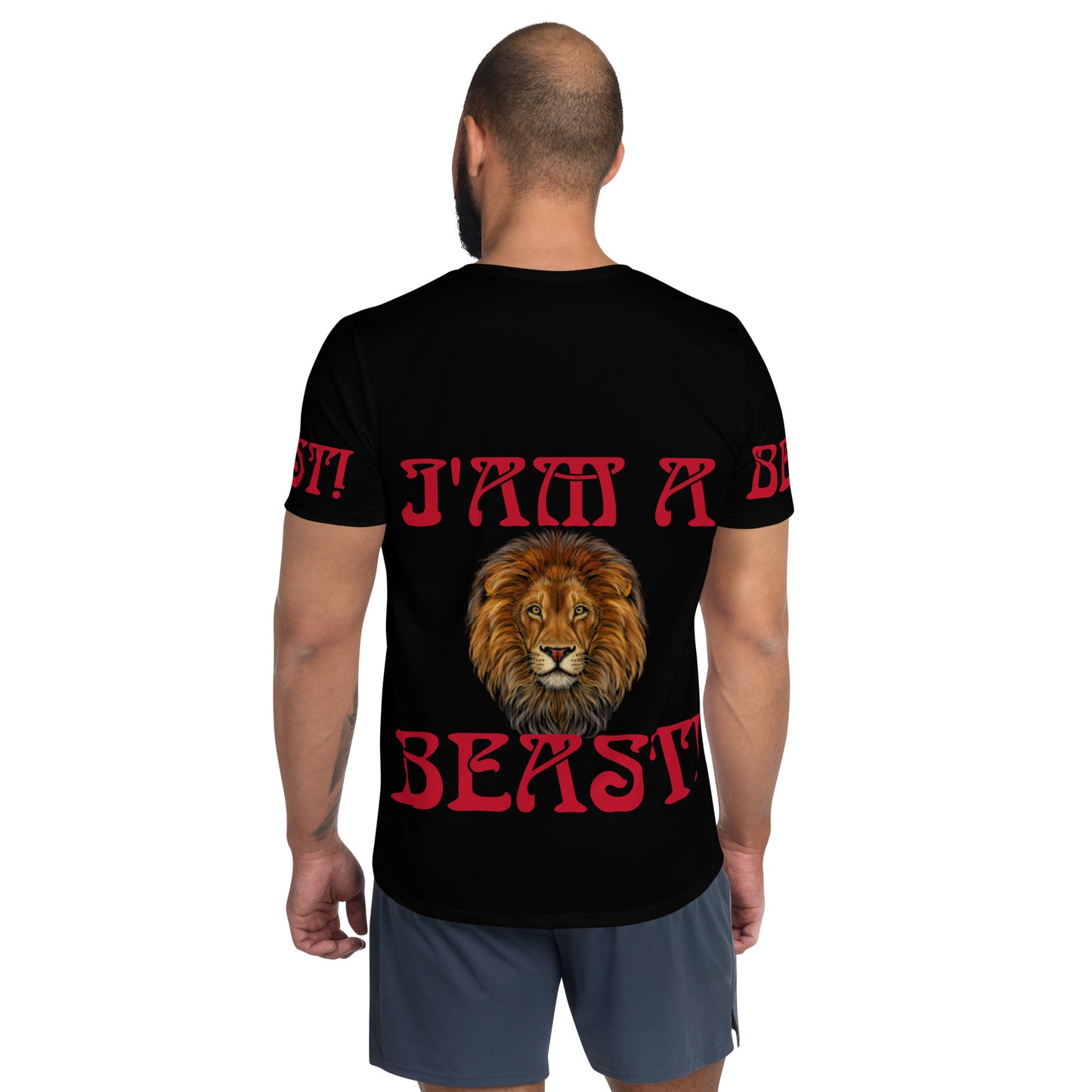 “I’AM A BEAST!”Black Men's Athletic T-Shirt W/Red Font