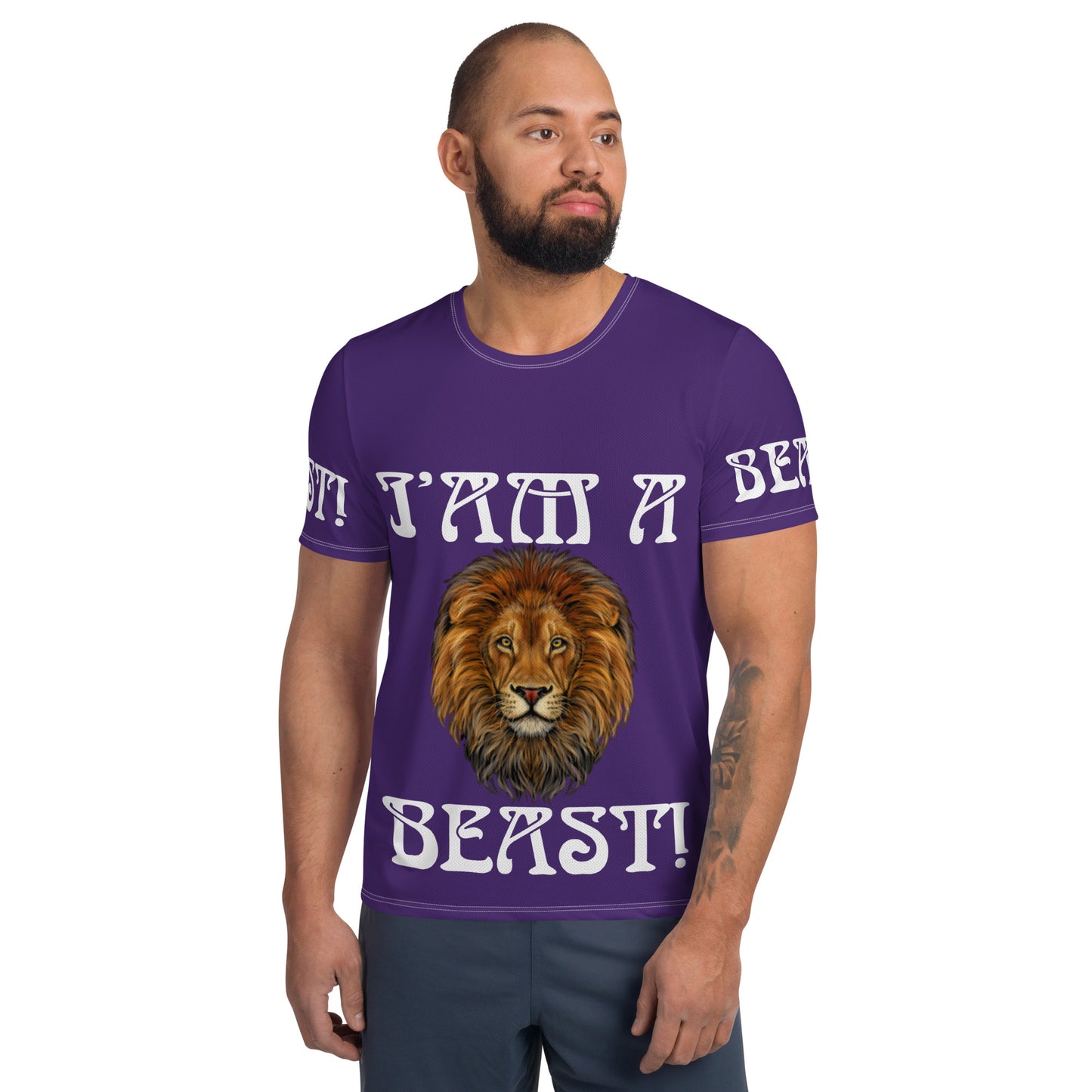 “I’AM A BEAST!”Purple Men's Athletic T-Shirt W/White Font