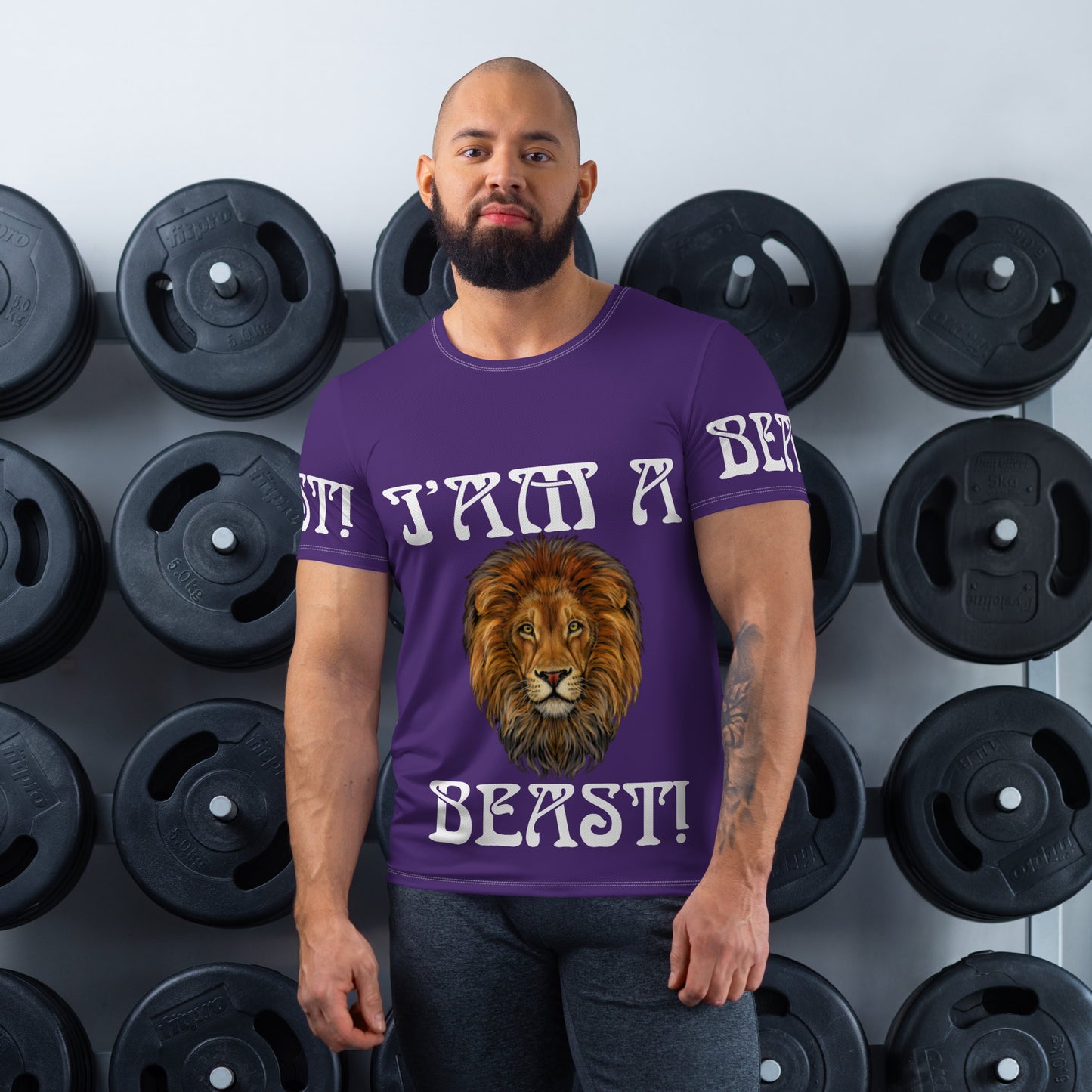 “I’AM A BEAST!”Purple Men's Athletic T-Shirt W/White Font