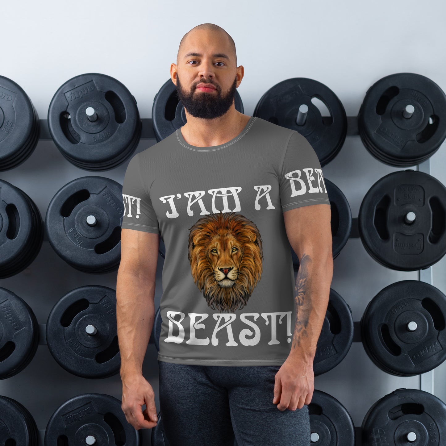 “I’AM A BEAST!”Grey Men's Athletic T-Shirt W/White Font
