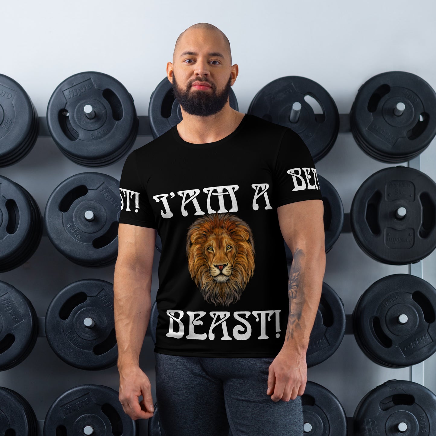 “I’AM A BEAST!”Black Men's Athletic T-Shirt W/White Font