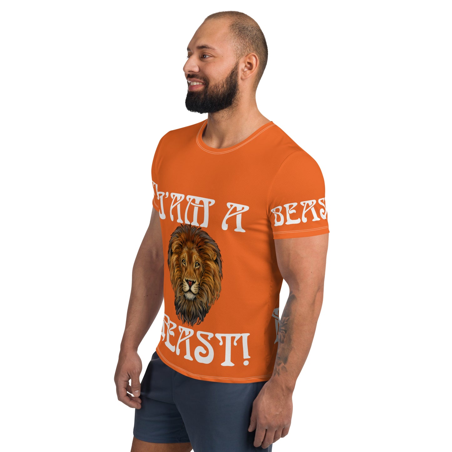 “I’AM A BEAST!”Orange Men's Athletic T-Shirt W/White Font