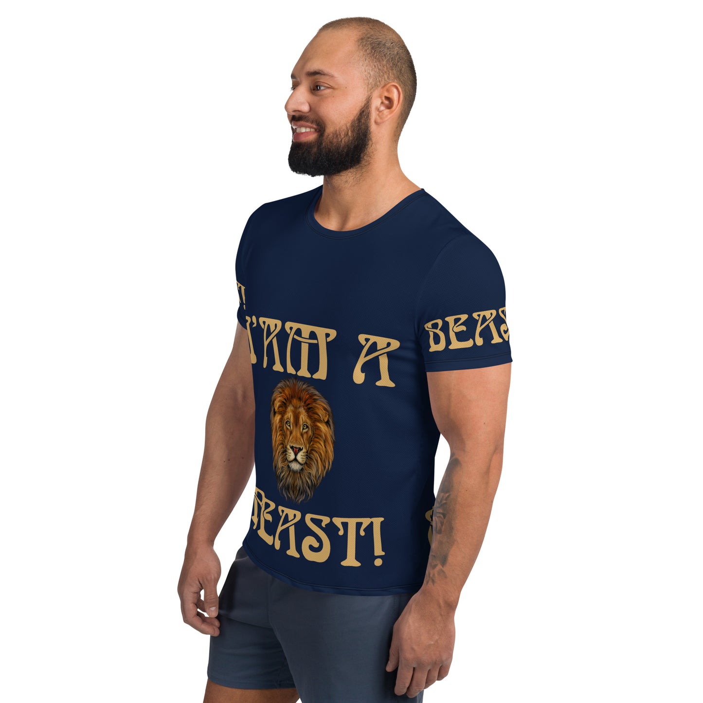 “I’AM A BEAST!”Navy Men's Athletic T-Shirt W/Fawn Font