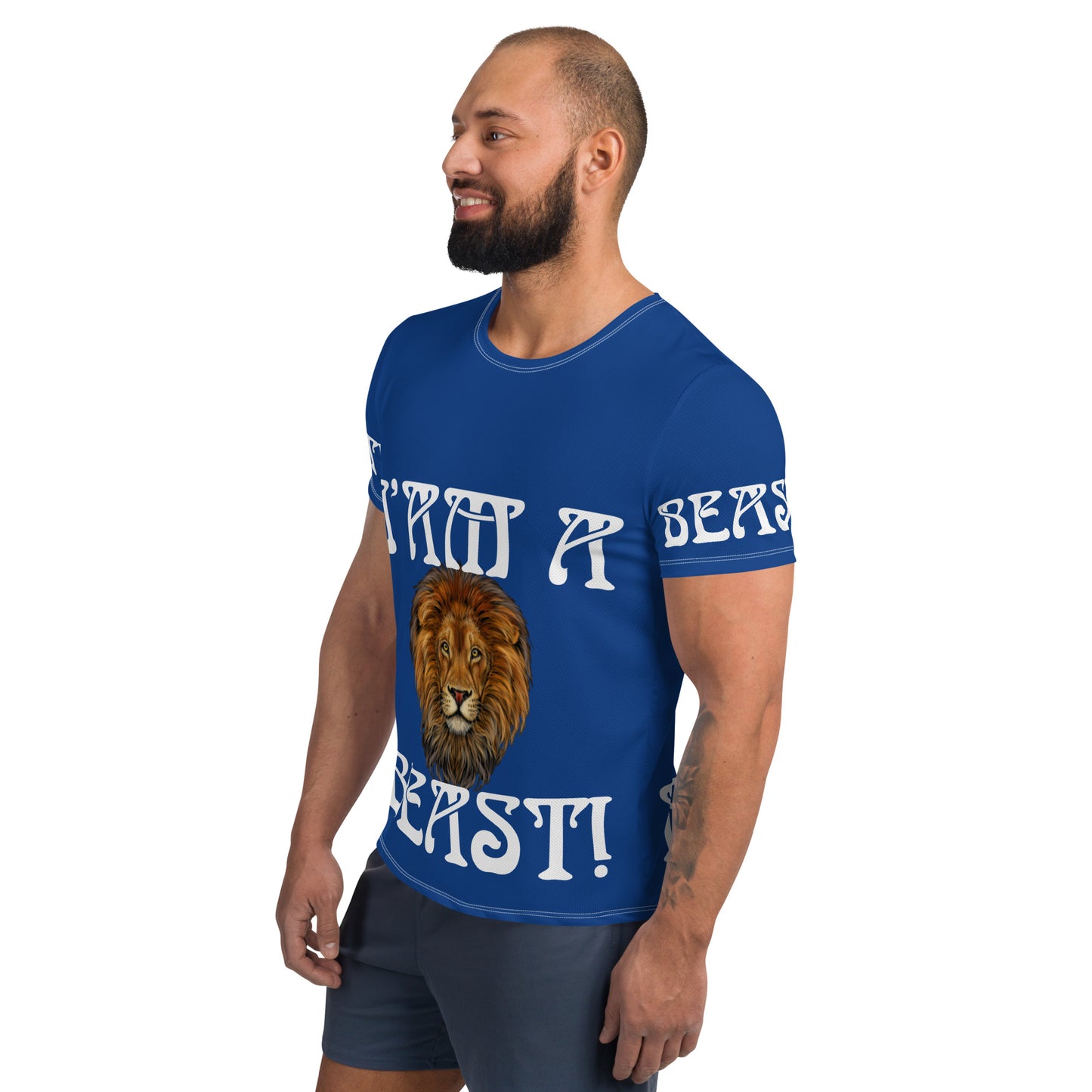 “I’AM A BEAST!”Blue Men's Athletic T-Shirt W/White Font