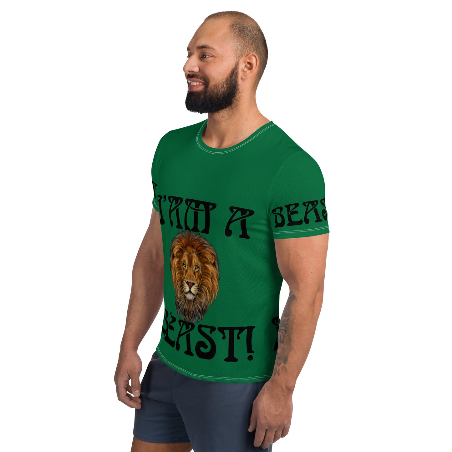 “I’AM A BEAST!”Green Men's Athletic T-Shirt W/Black Font