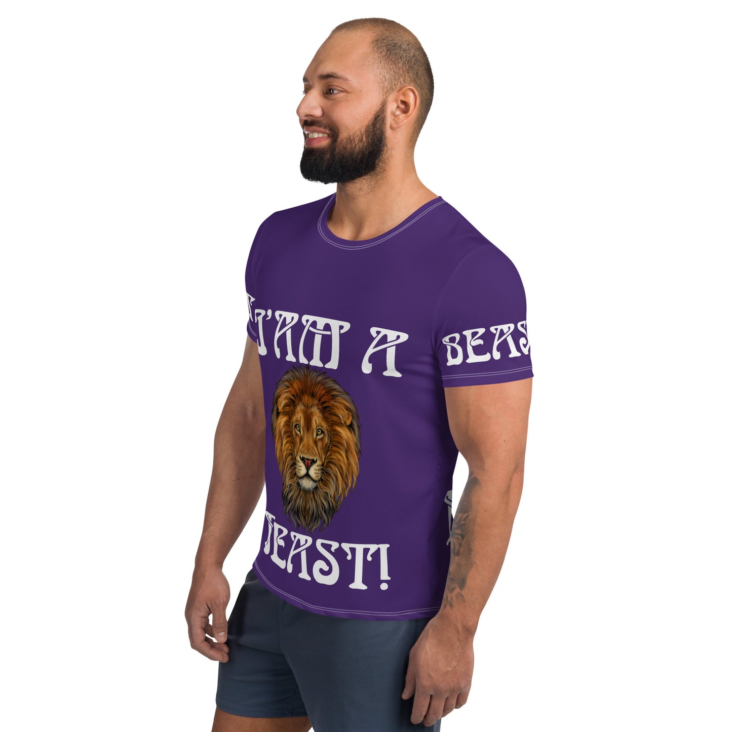 “I’AM A BEAST!”Purple Men's Athletic T-Shirt W/White Font