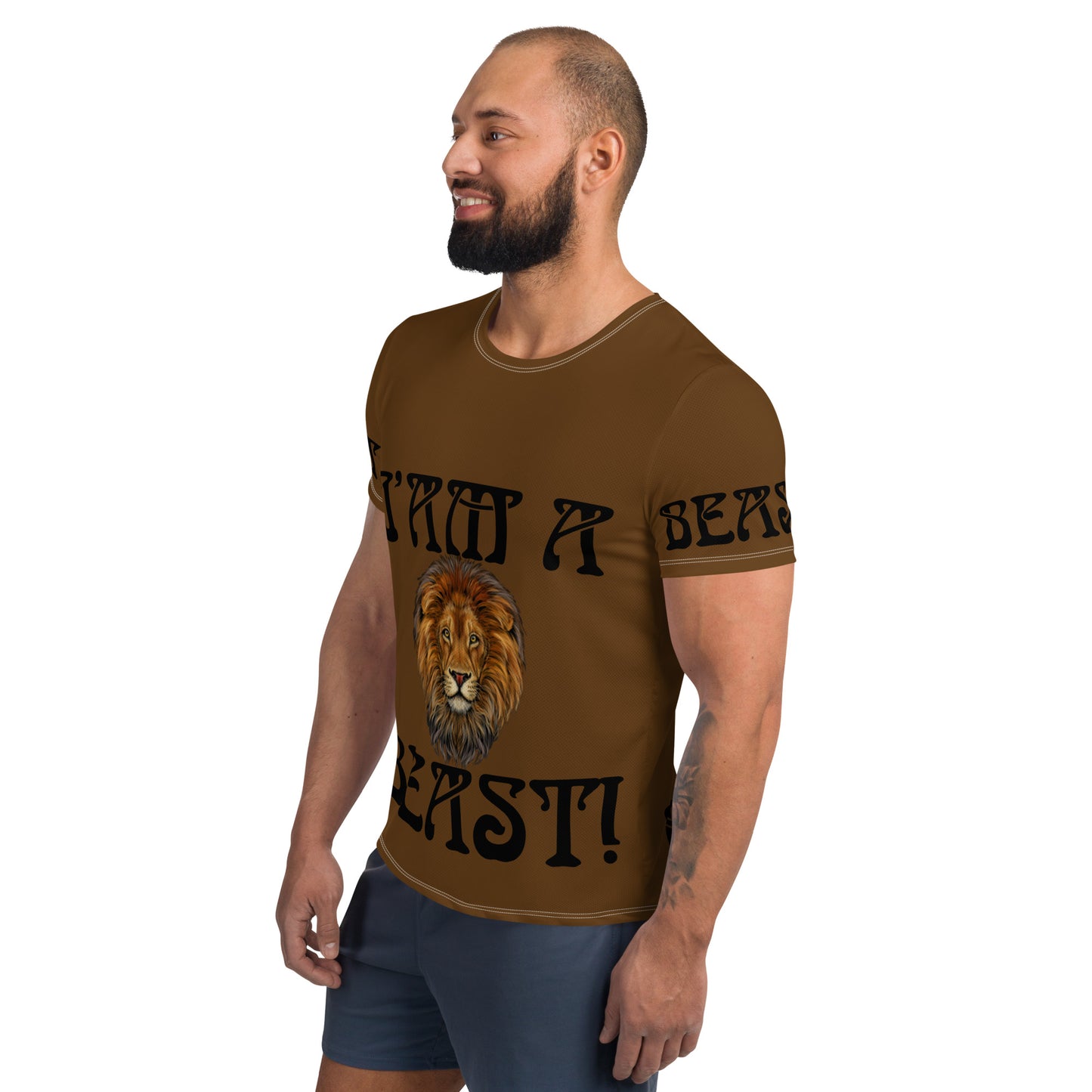 “I’AM A BEAST!”Brown Men's Athletic T-Shirt W/Black Font