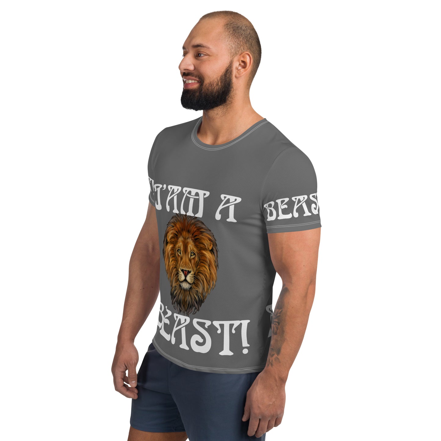 “I’AM A BEAST!”Grey Men's Athletic T-Shirt W/White Font