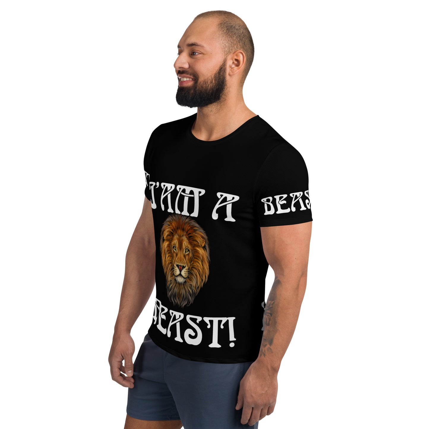 “I’AM A BEAST!”Black Men's Athletic T-Shirt W/White Font