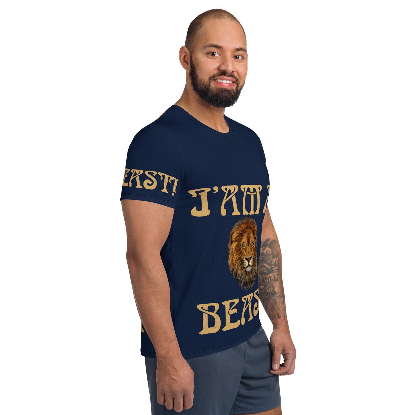 “I’AM A BEAST!”Navy Men's Athletic T-Shirt W/Fawn Font