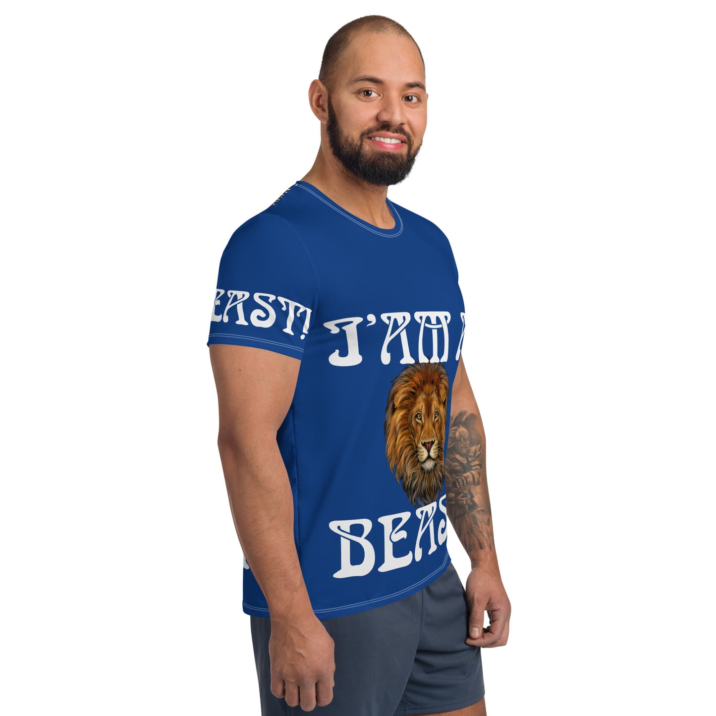 “I’AM A BEAST!”Blue Men's Athletic T-Shirt W/White Font