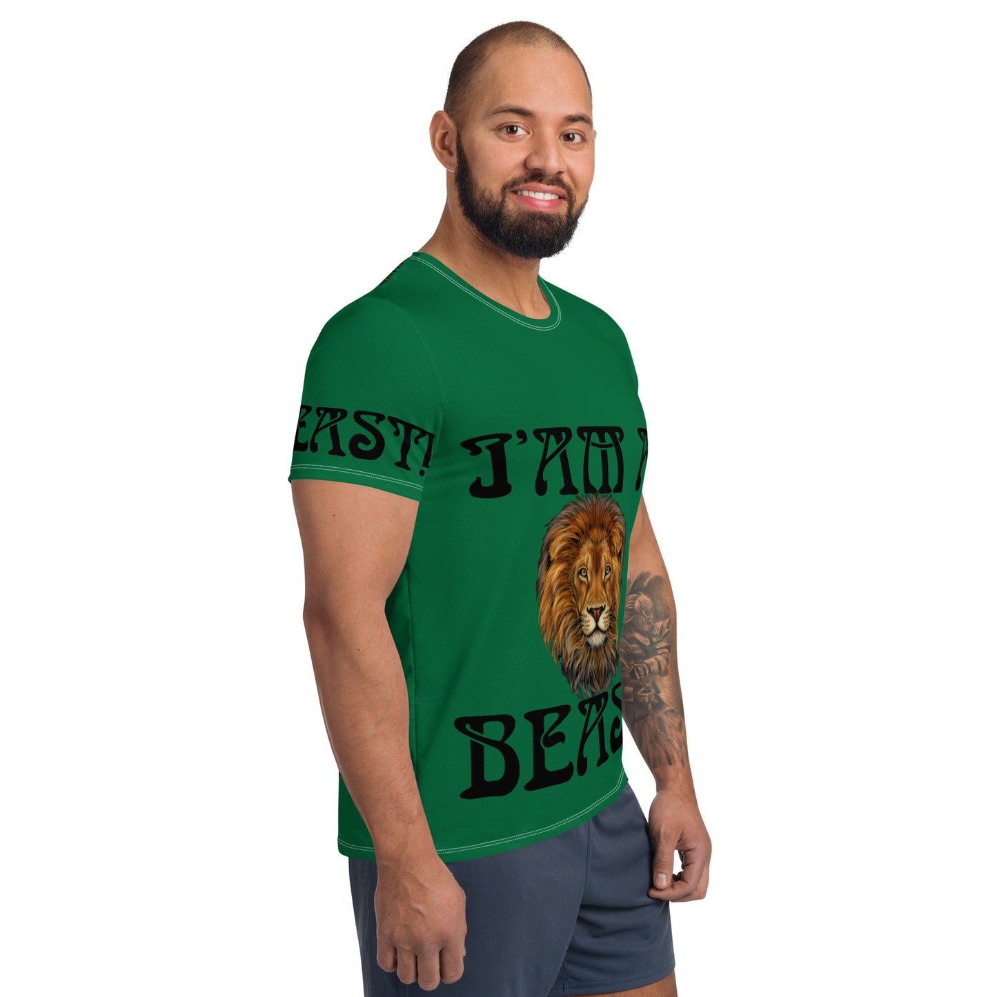 “I’AM A BEAST!”Green Men's Athletic T-Shirt W/Black Font