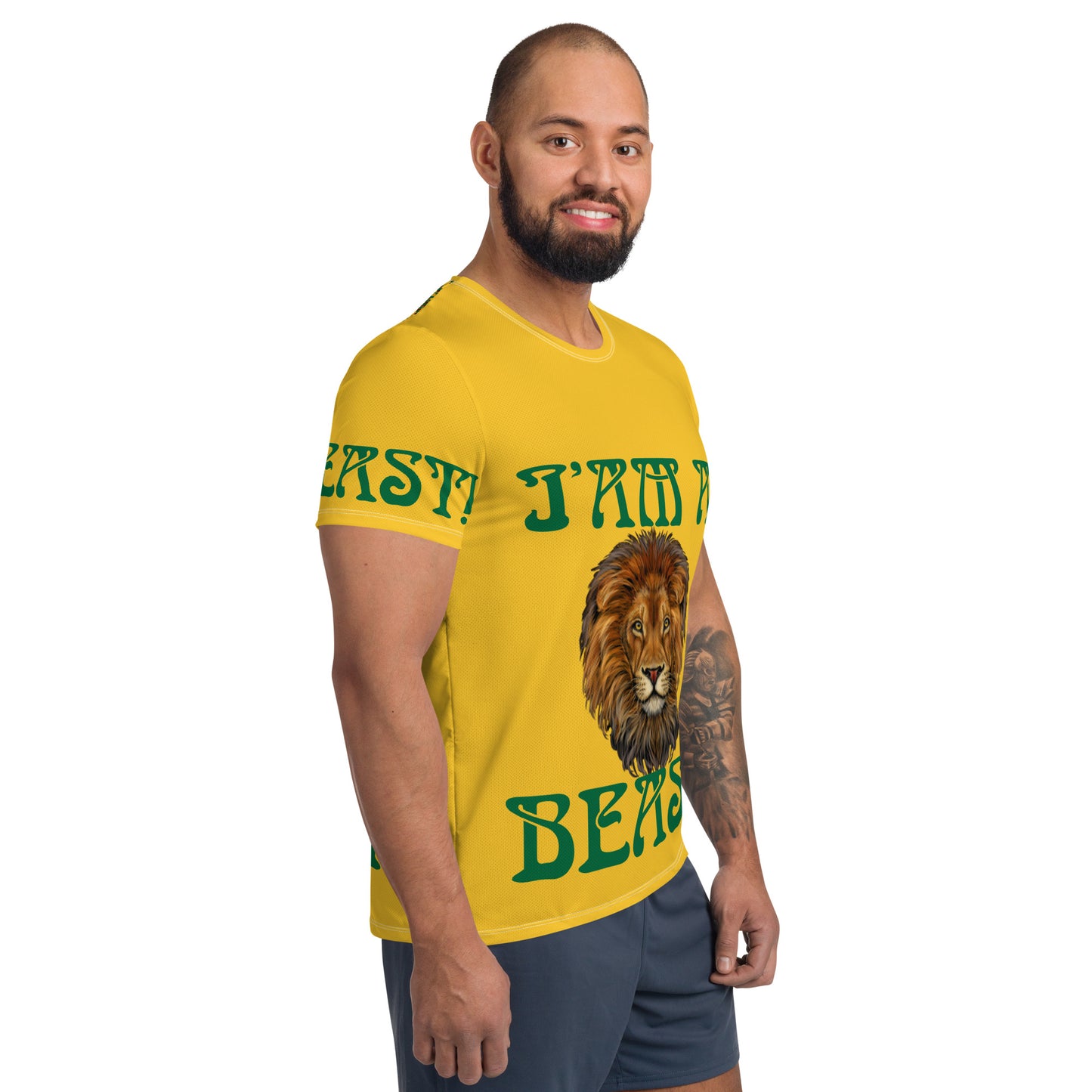 “I’AM A BEAST!”Yellow Men's Athletic T-Shirt W/Green Font
