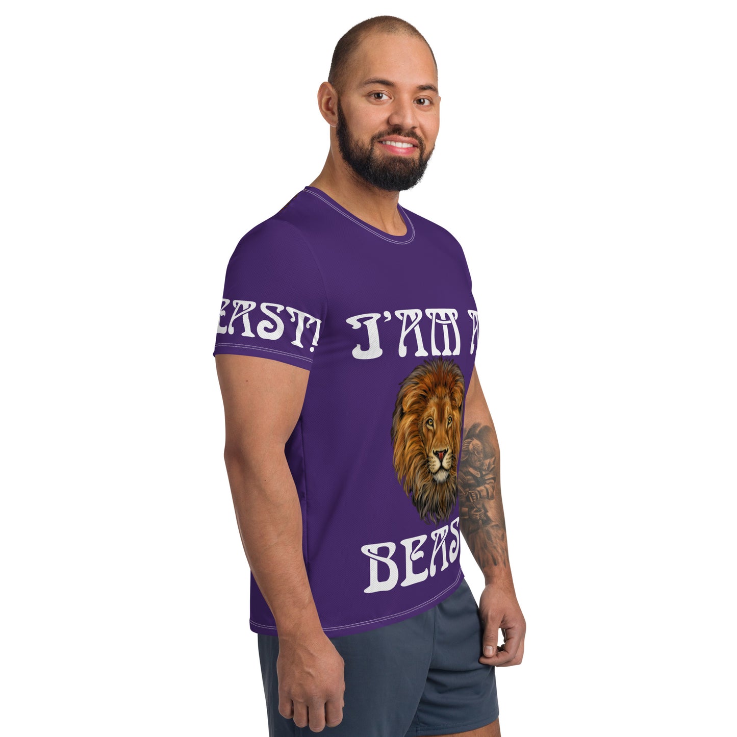 “I’AM A BEAST!”Purple Men's Athletic T-Shirt W/White Font