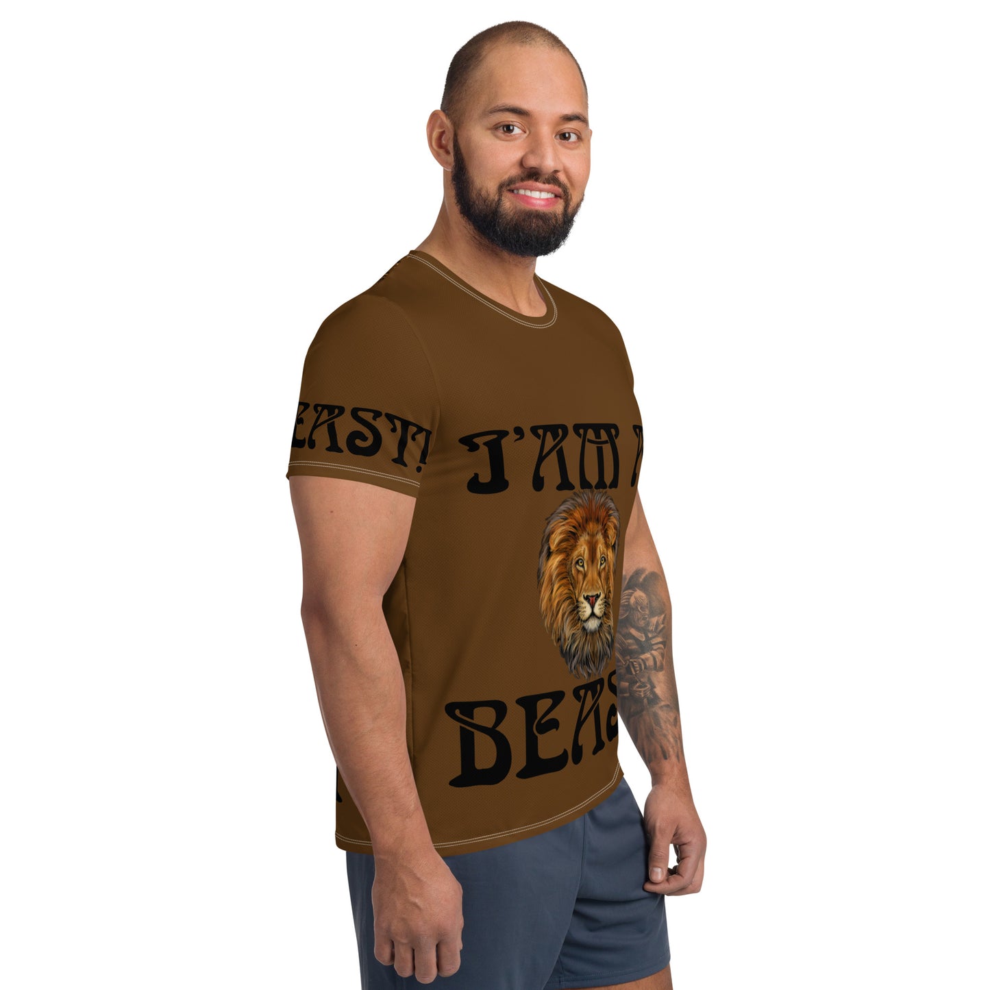 “I’AM A BEAST!”Brown Men's Athletic T-Shirt W/Black Font