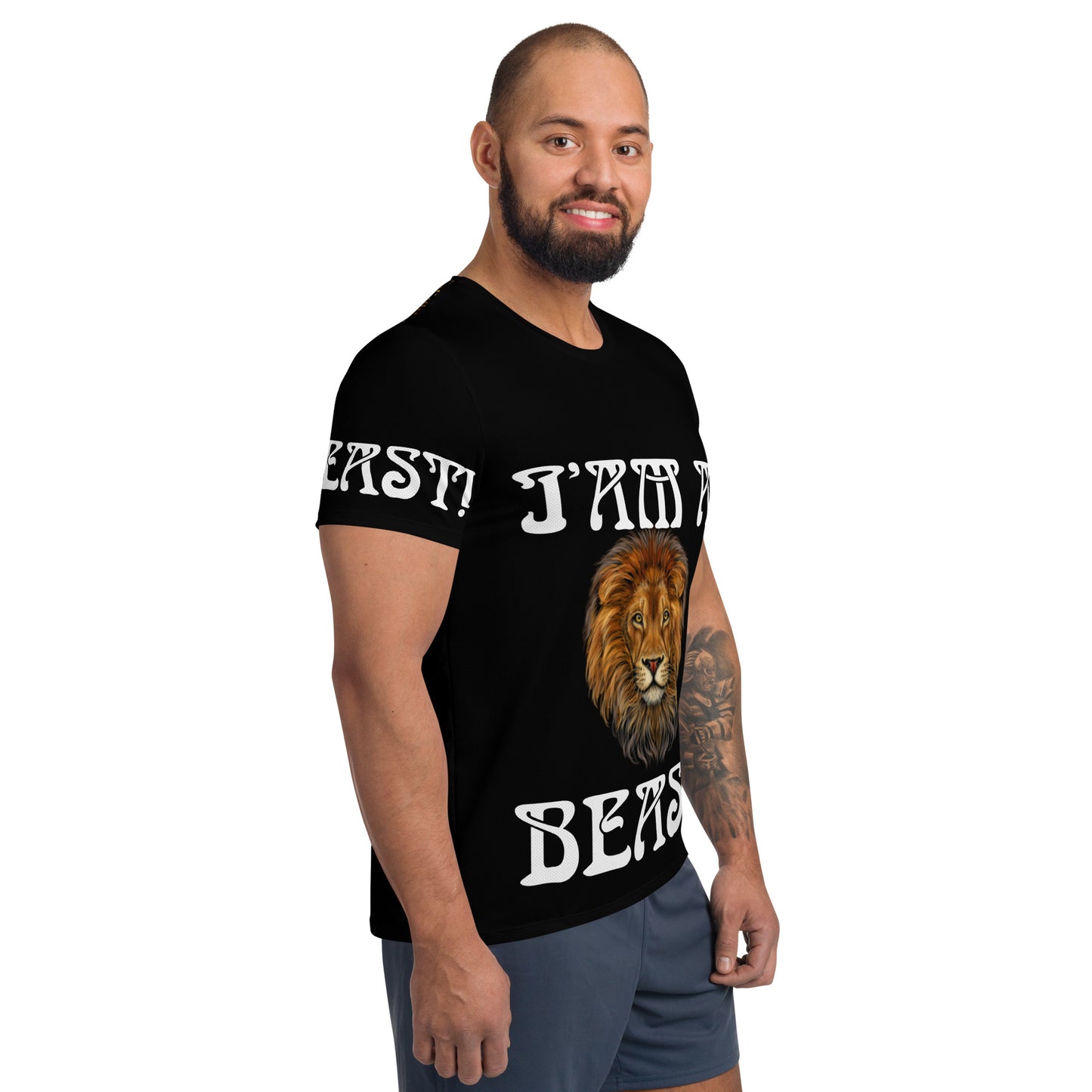 “I’AM A BEAST!”Black Men's Athletic T-Shirt W/White Font