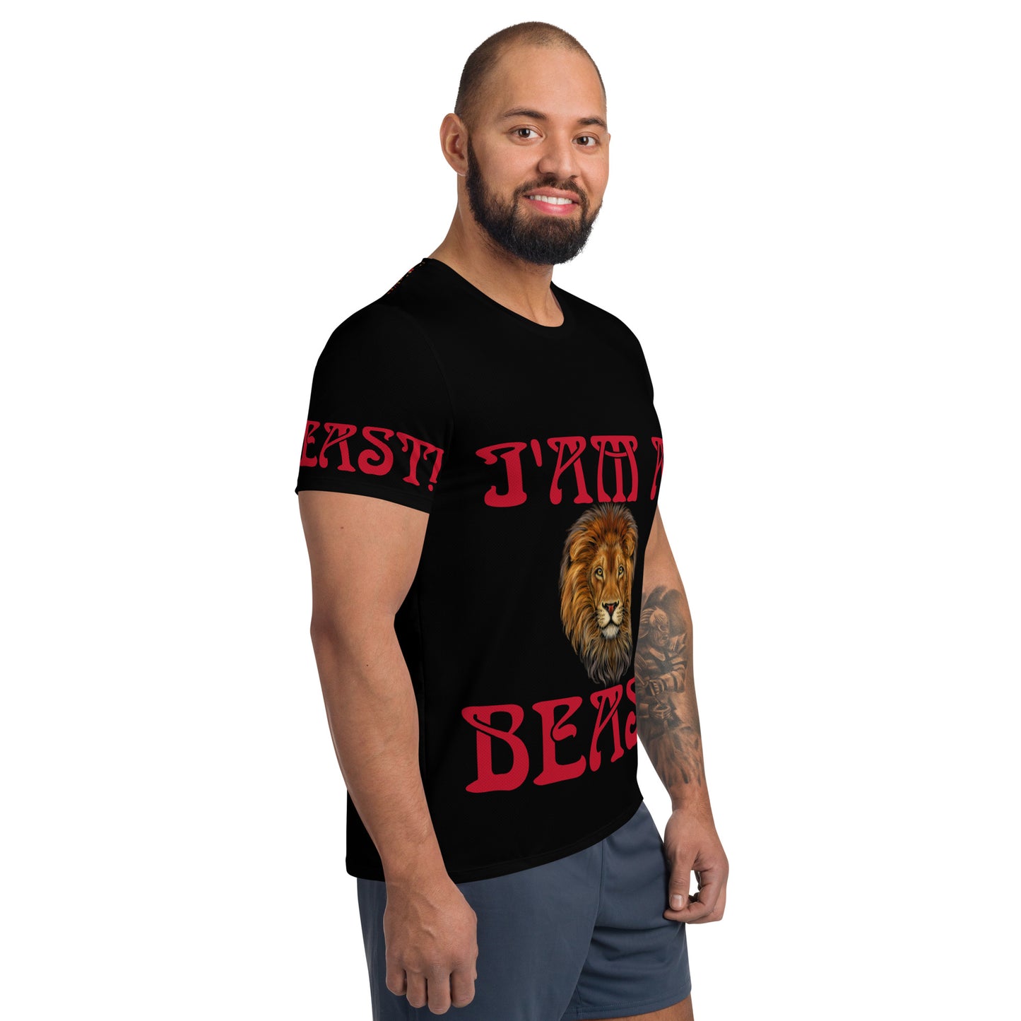 “I’AM A BEAST!”Black Men's Athletic T-Shirt W/Red Font