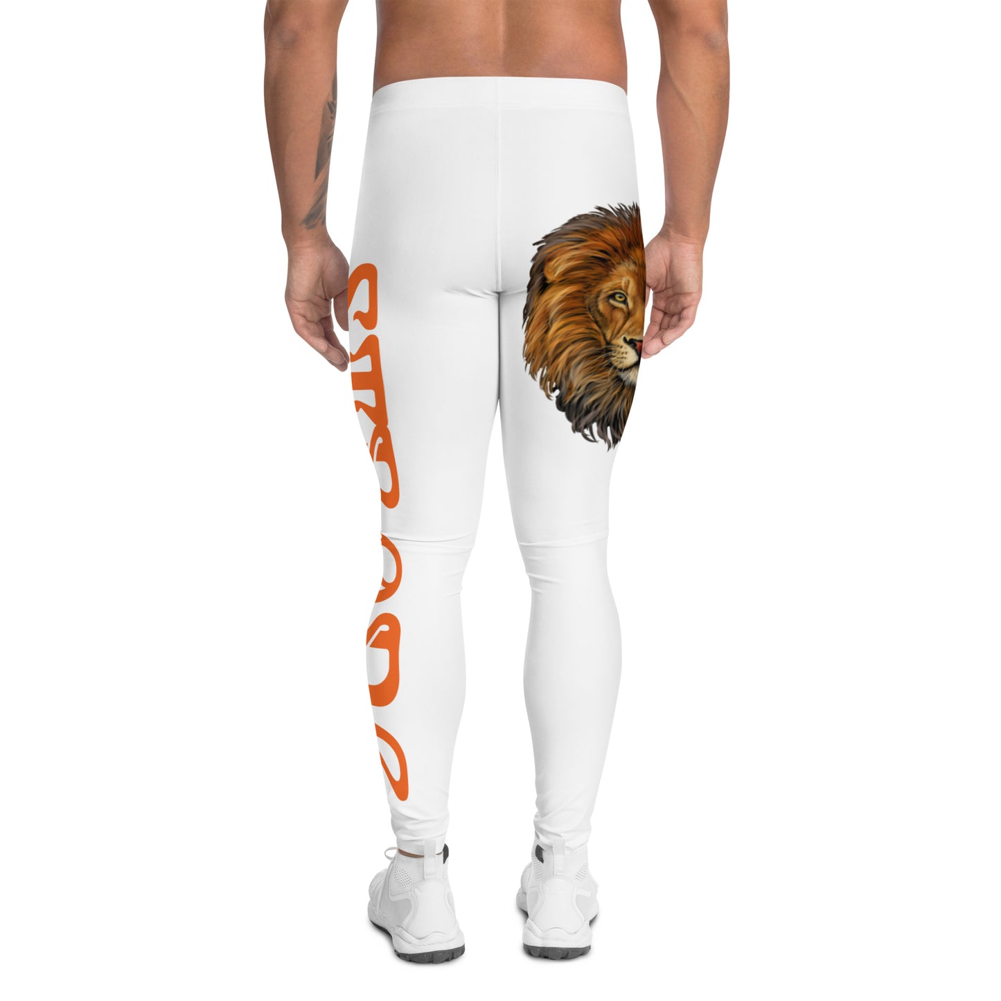 “STRONG”White Men's Leggings W/Orange Font