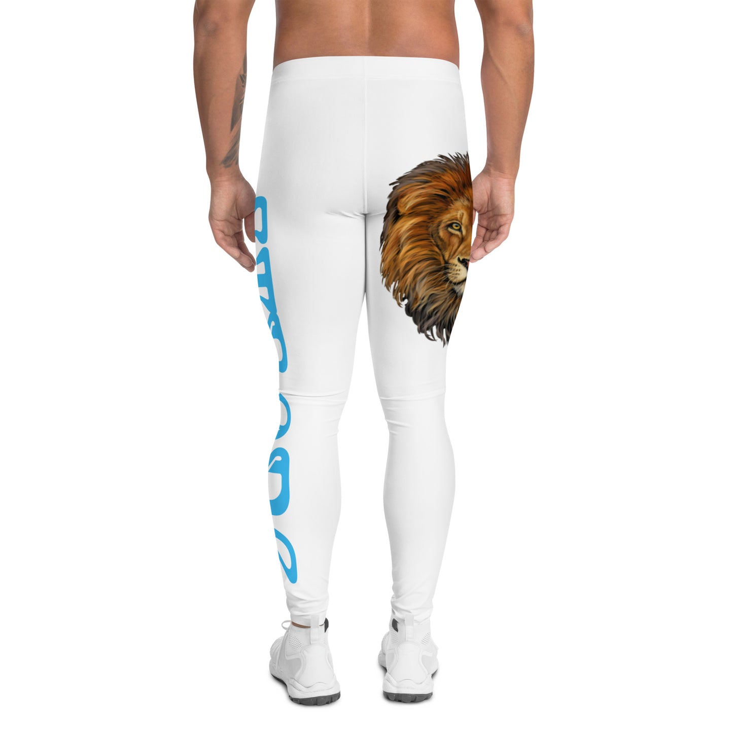 “STRONG”White Men's Leggings W/SkyBlue Font