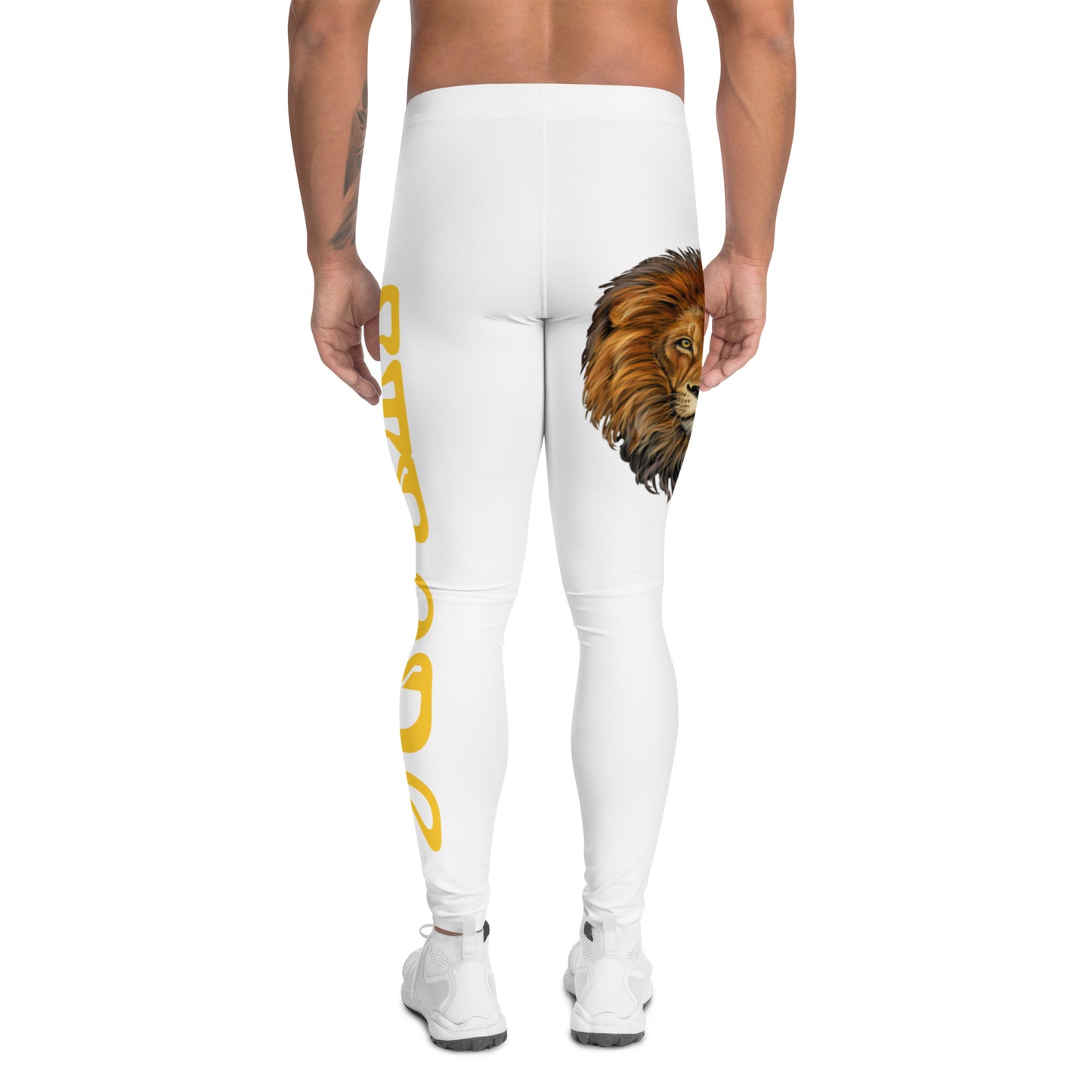 “STRONG”White Men's Leggings W/Yellow Font