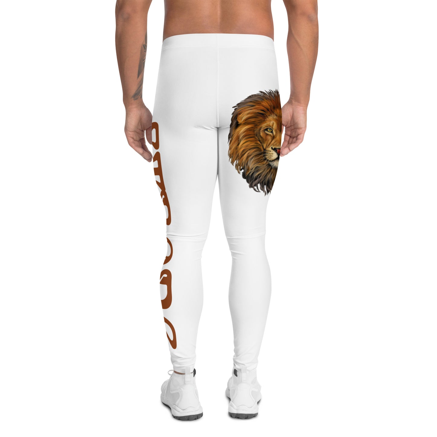 “STRONG”White Men's Leggings W/Brown Font