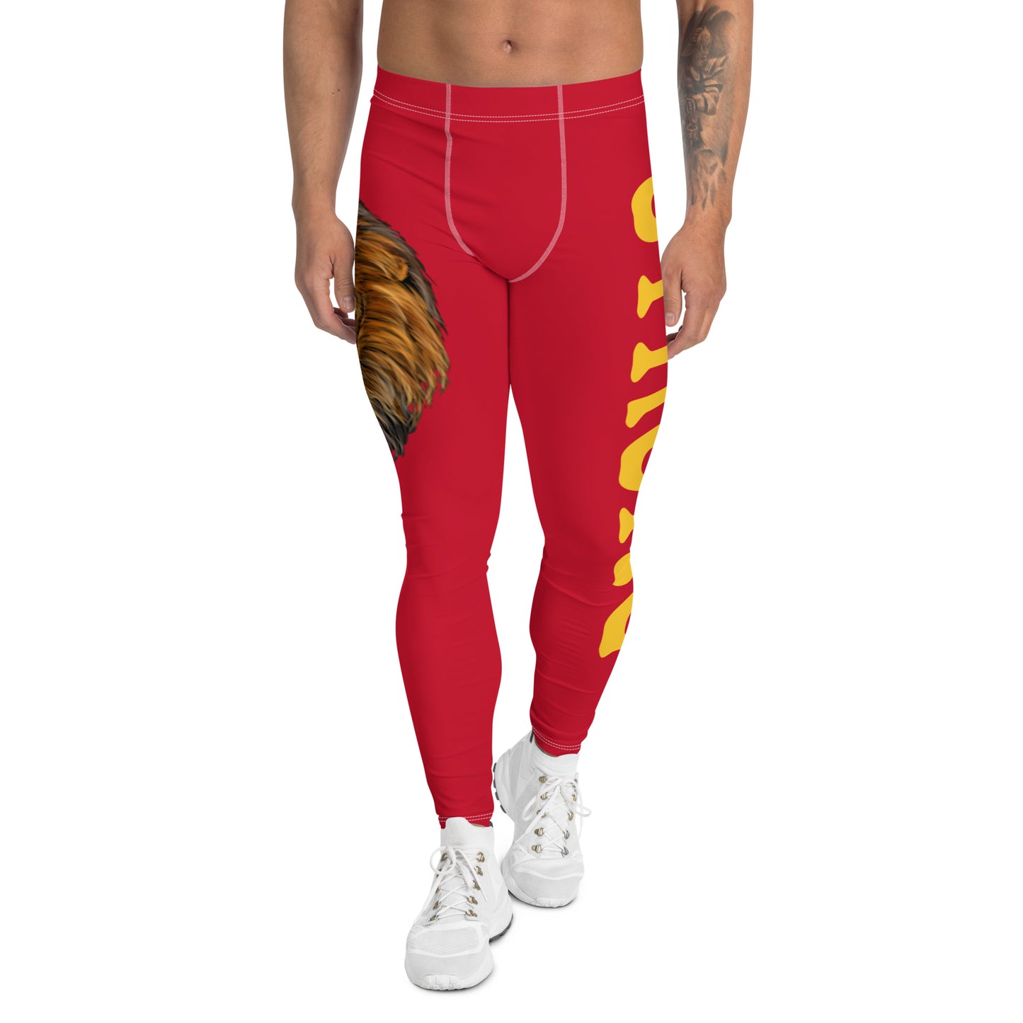 “STRONG”Red Men's Leggings W/Yellow Font