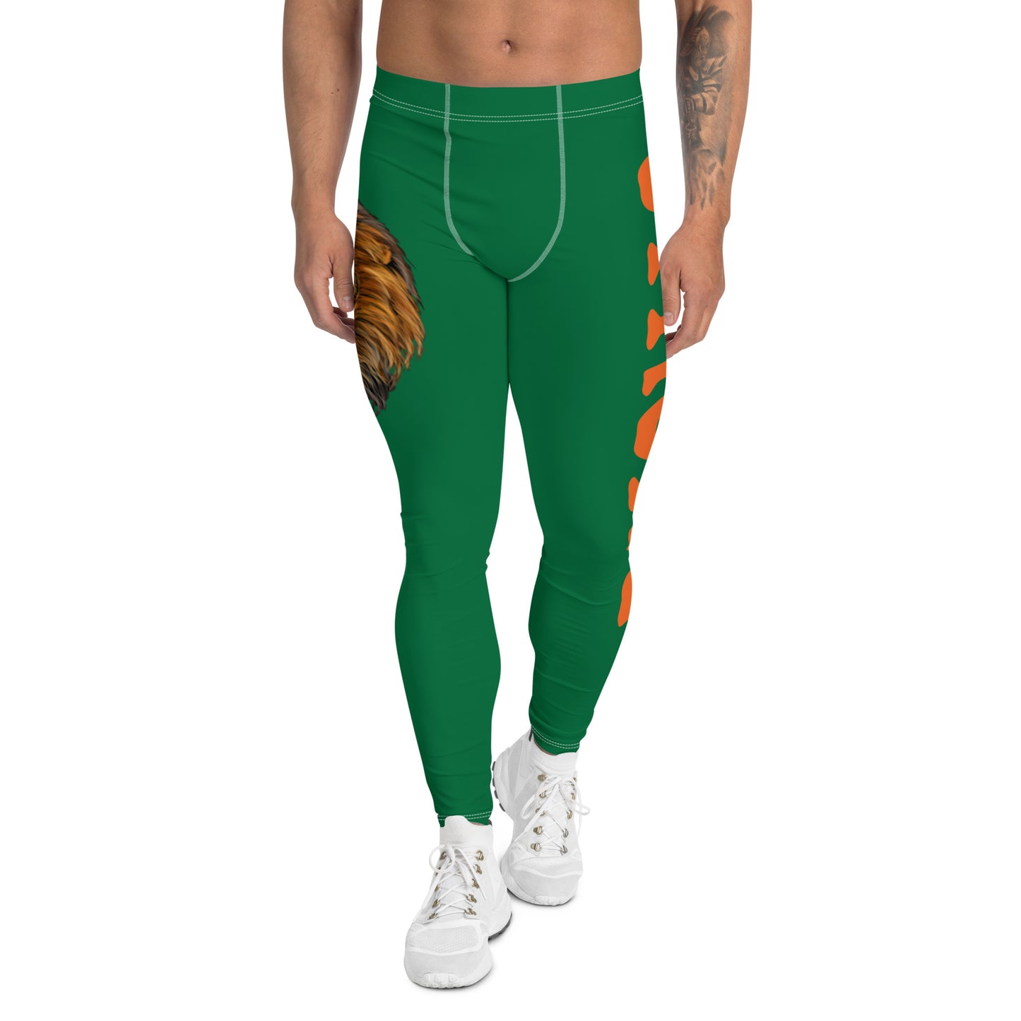 “STRONG”Green Men's Leggings W/Orange Font