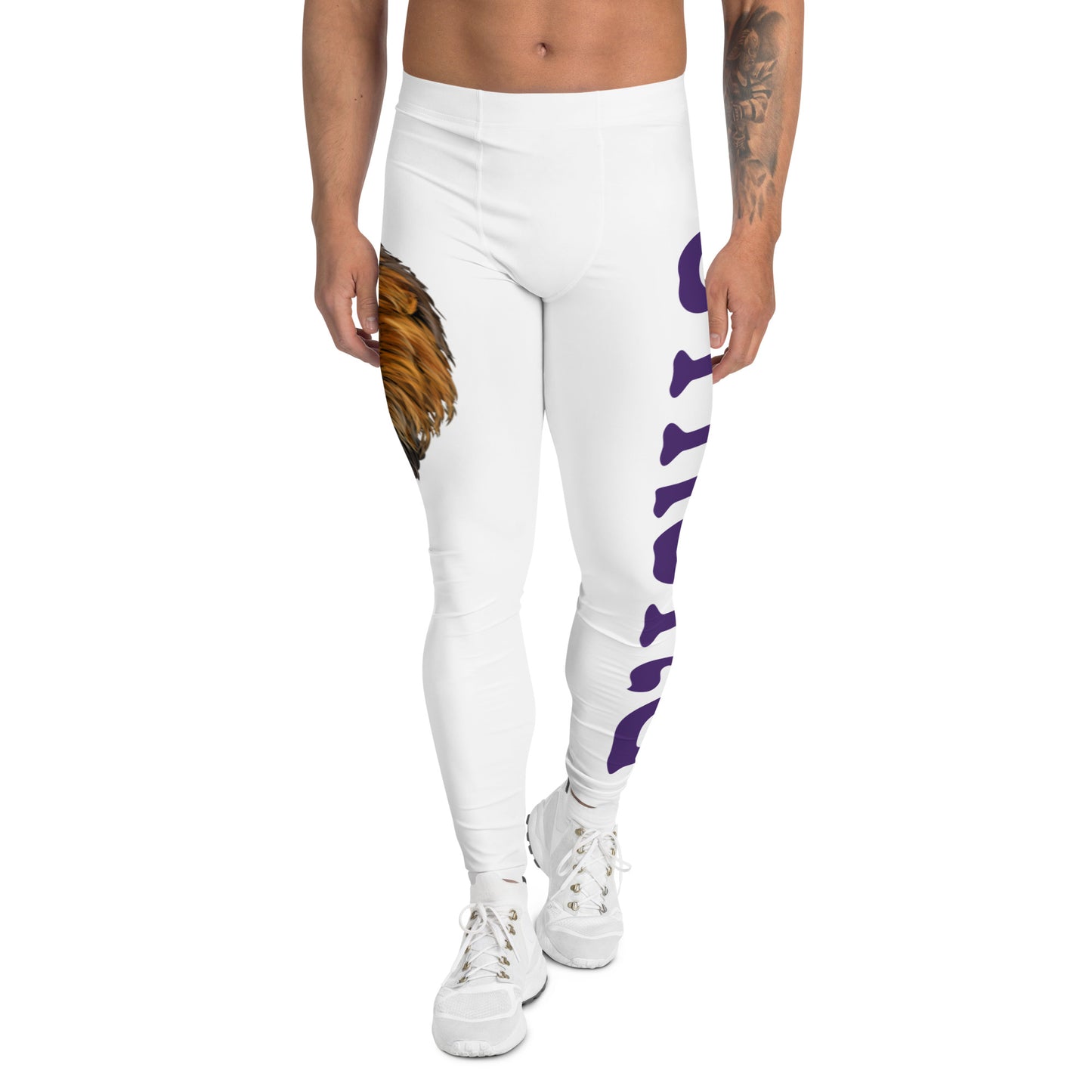“STRONG”White Men's Leggings W/Purple Font