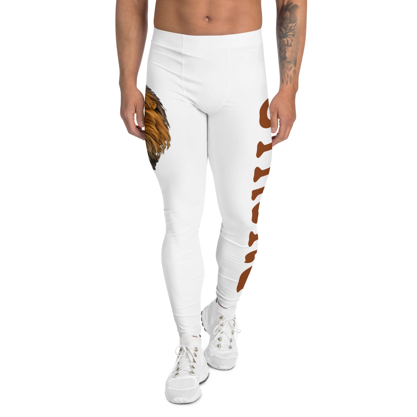 “STRONG”White Men's Leggings W/Brown Font