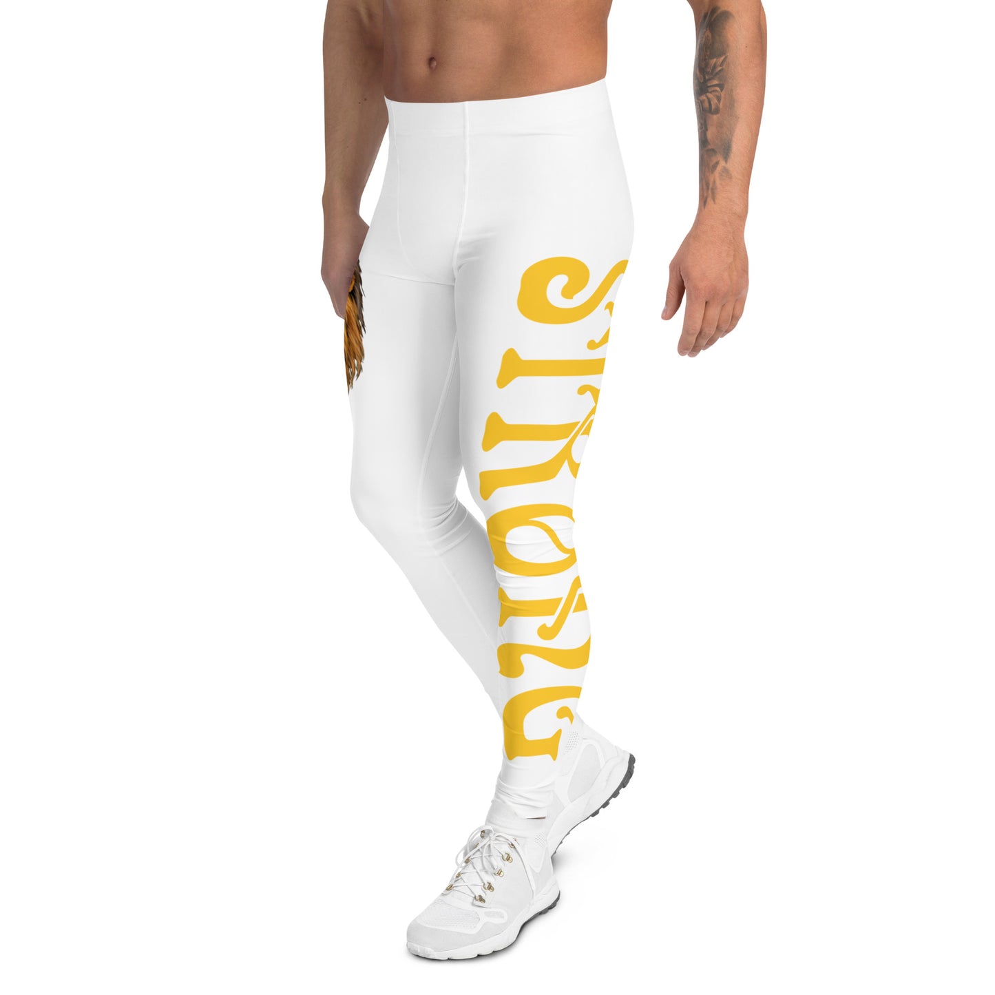 “STRONG”White Men's Leggings W/Yellow Font