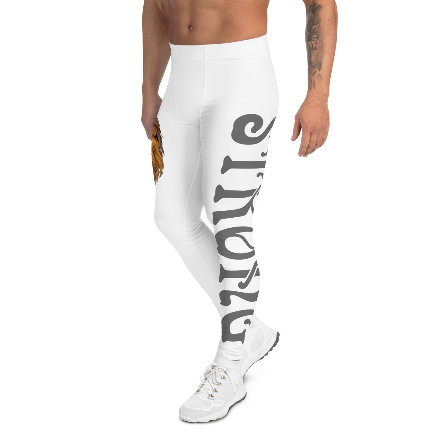“STRONG”White Men's Leggings W/Grey Font