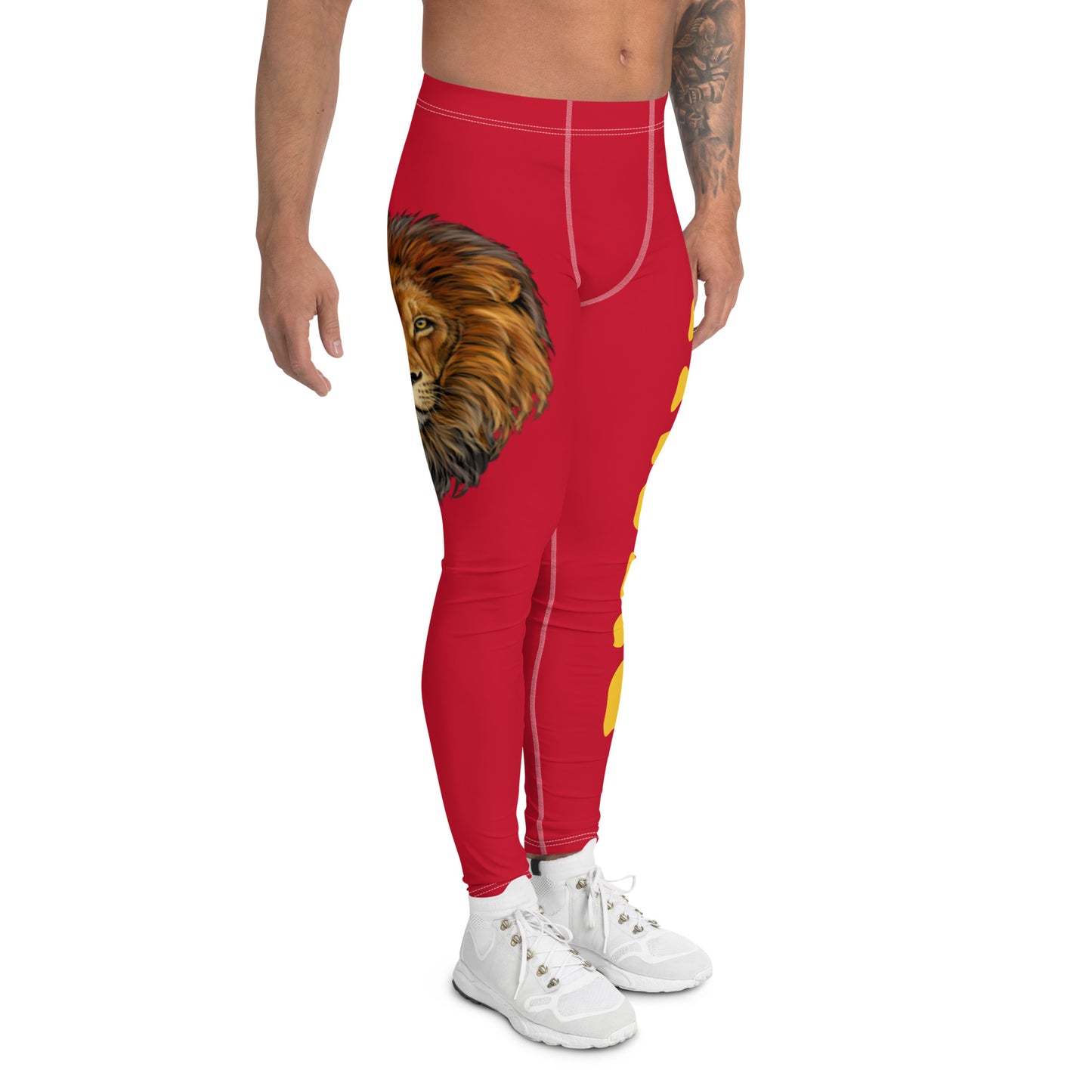 “STRONG”Red Men's Leggings W/Yellow Font