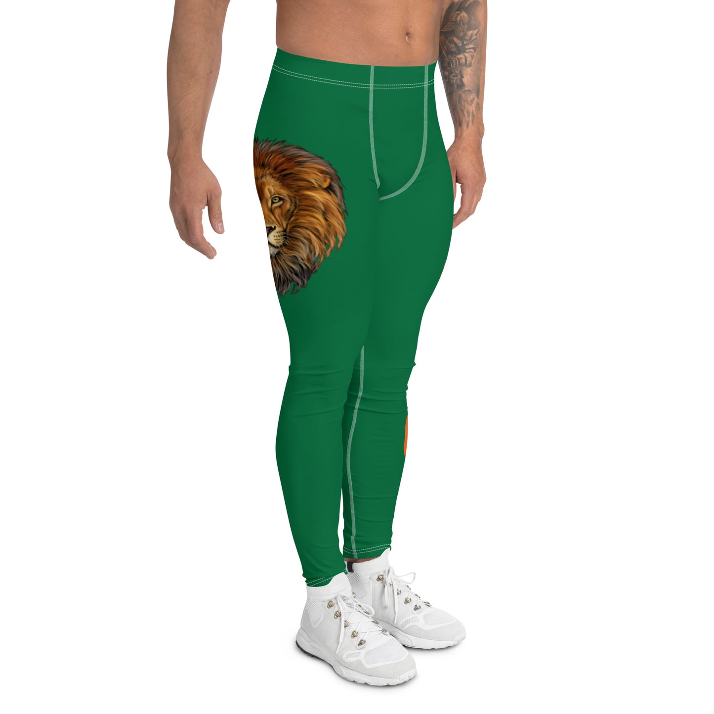“STRONG”Green Men's Leggings W/Orange Font