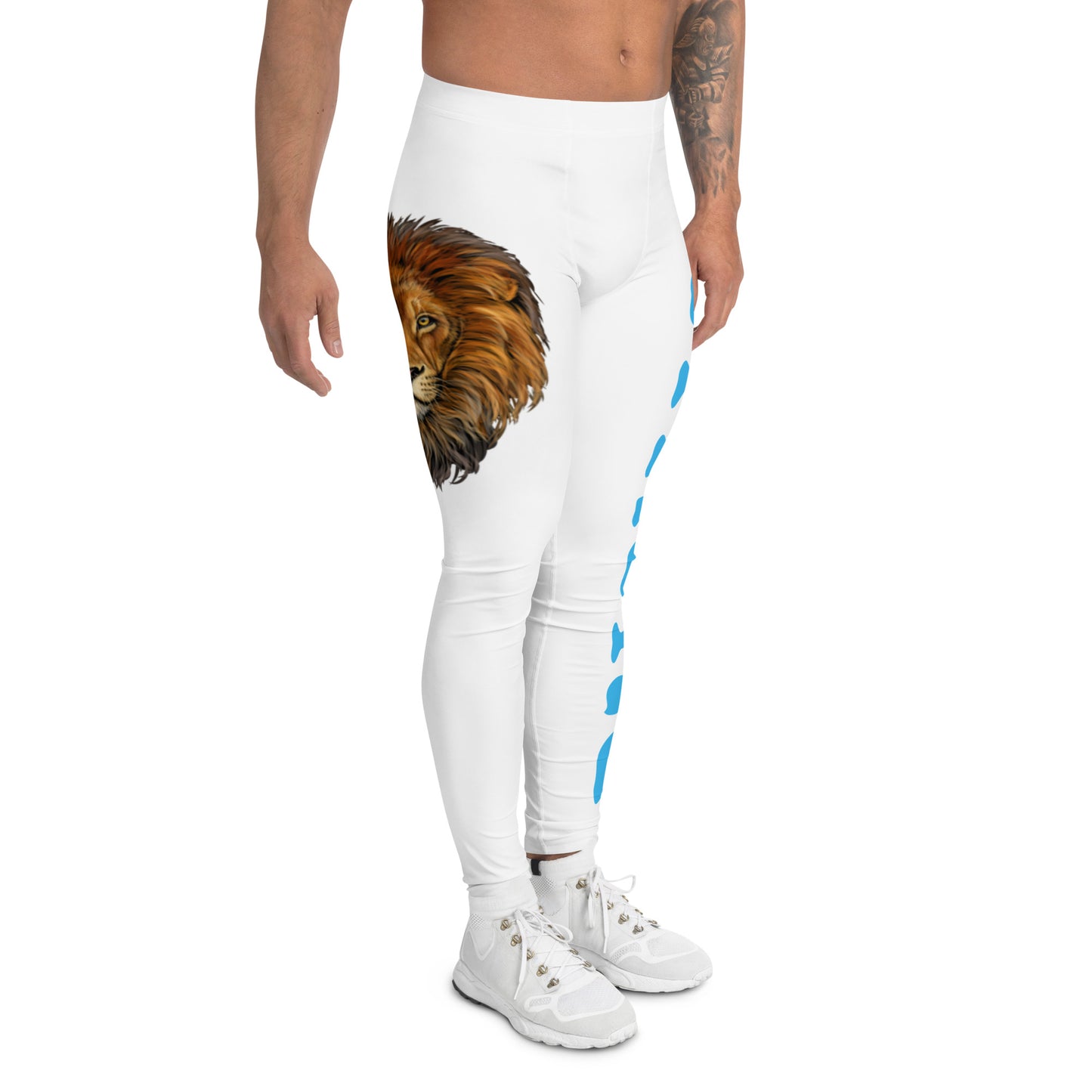 “STRONG”White Men's Leggings W/SkyBlue Font